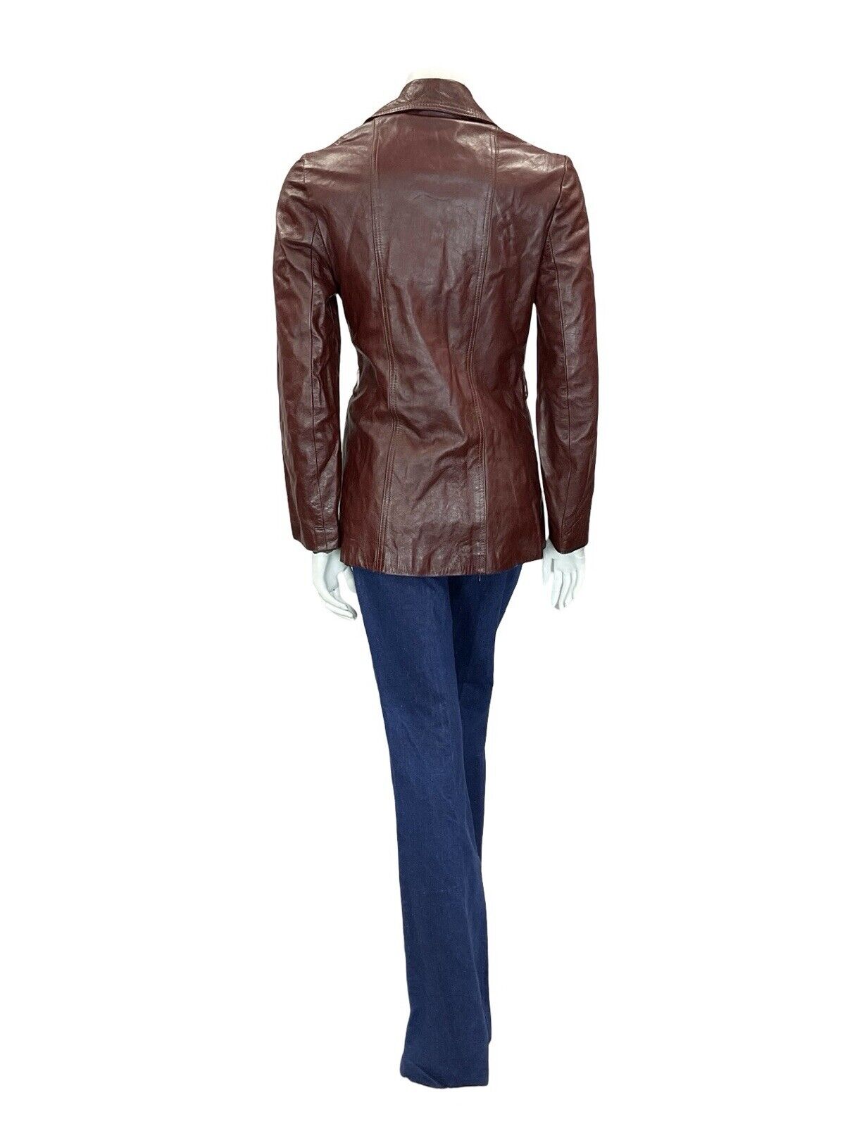 VTG 60S 70S OXBLOOD BURGUNDY RED BUTTON DOWN LEATHER BLAZER JACKET S 8 10