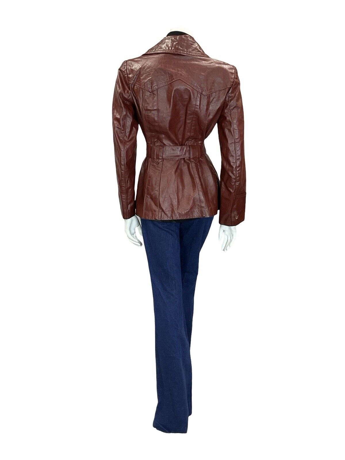 VTG 60S 70S OXBLOOD BURGUNDY RED TIE WAIST BUTTON DOWN LEATHER JACKET 12