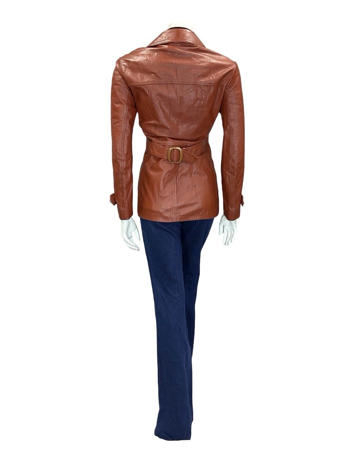VTG 60S 70S RED TAN BROWN LEATHER POINTED NOTCH LAPEL BUTTON DOWN JACKET 10 12