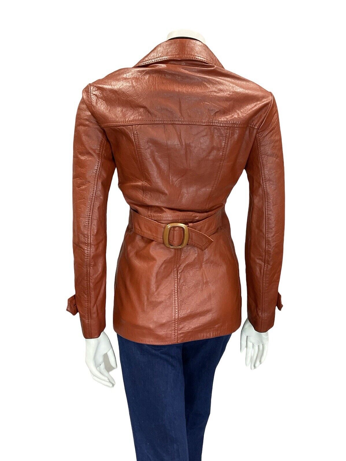 VTG 60S 70S RED TAN BROWN LEATHER POINTED NOTCH LAPEL BUTTON DOWN JACKET 10 12