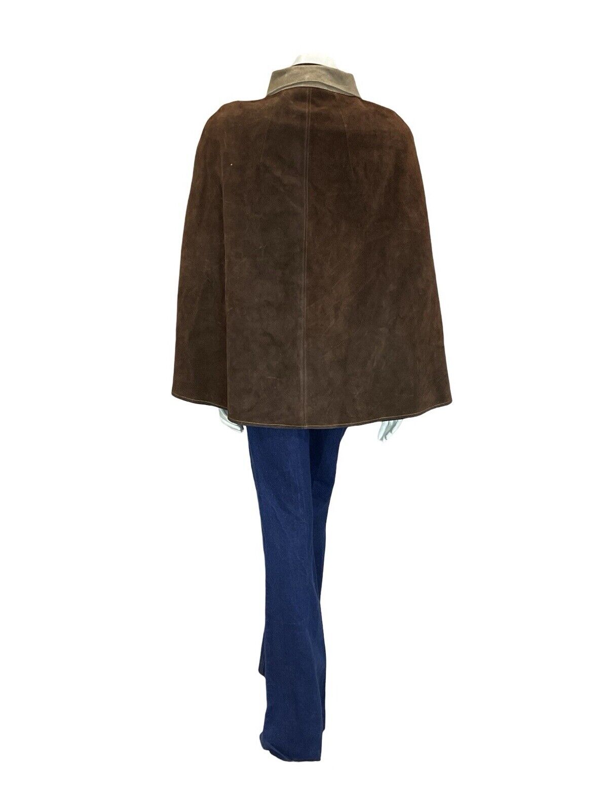 VTG 60S 70S BOHO GEOMETRIC FLOWER CUT OUT TWO TONE BROWN SUEDE CAPE 8 10 12