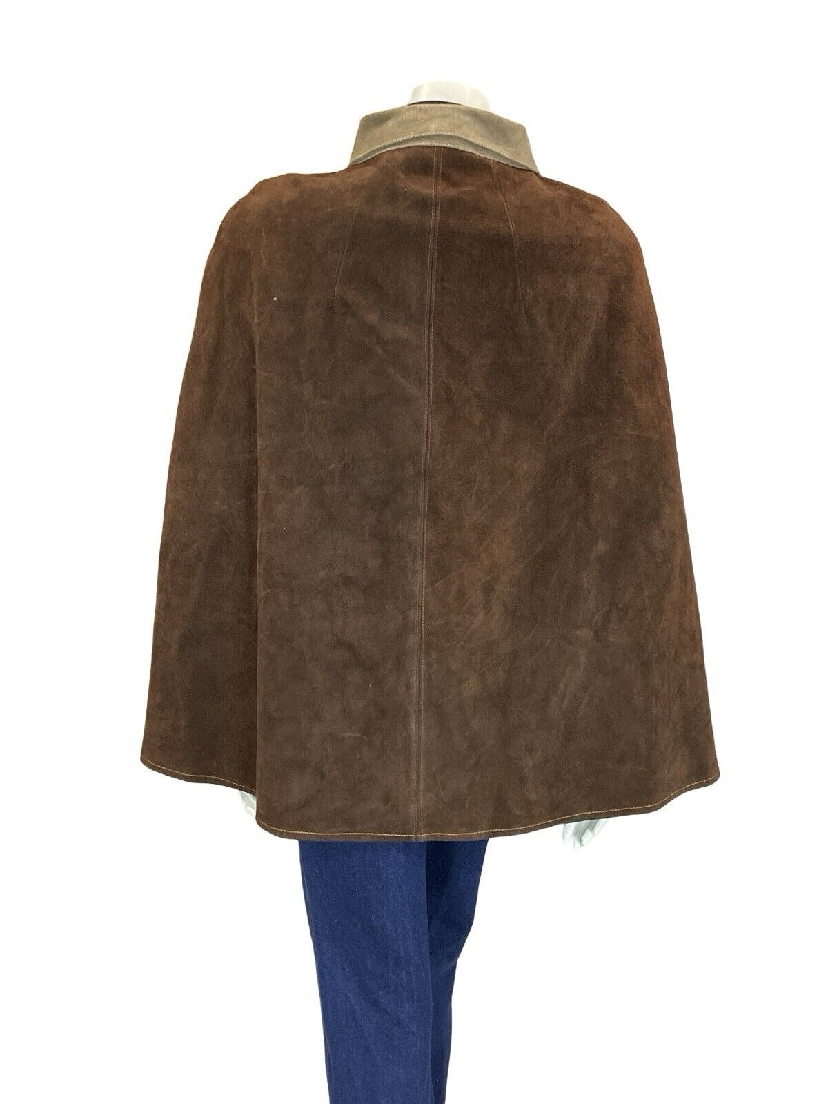 VTG 60S 70S BOHO GEOMETRIC FLOWER CUT OUT TWO TONE BROWN SUEDE CAPE 8 10 12