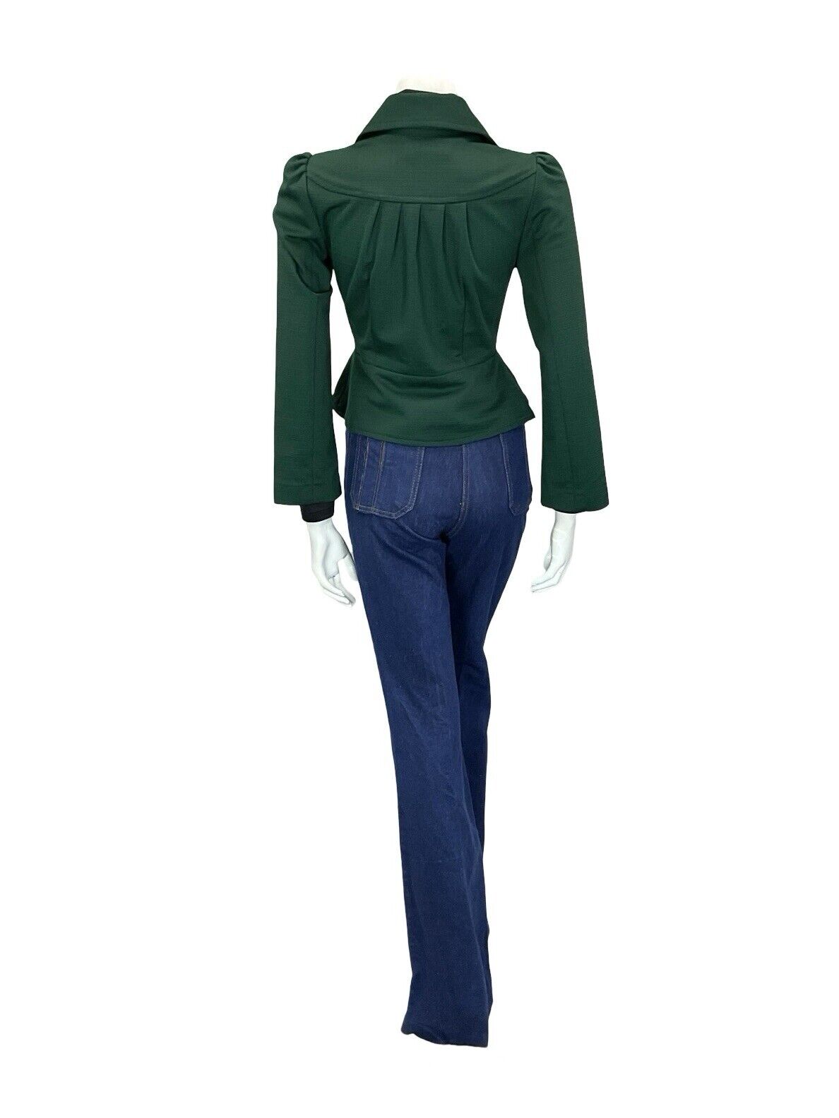 VTG 60S 70S FOREST GREEN TAILORED RUCHED CROPPED PEPLUM DAGGER COLLAR JACKET 10