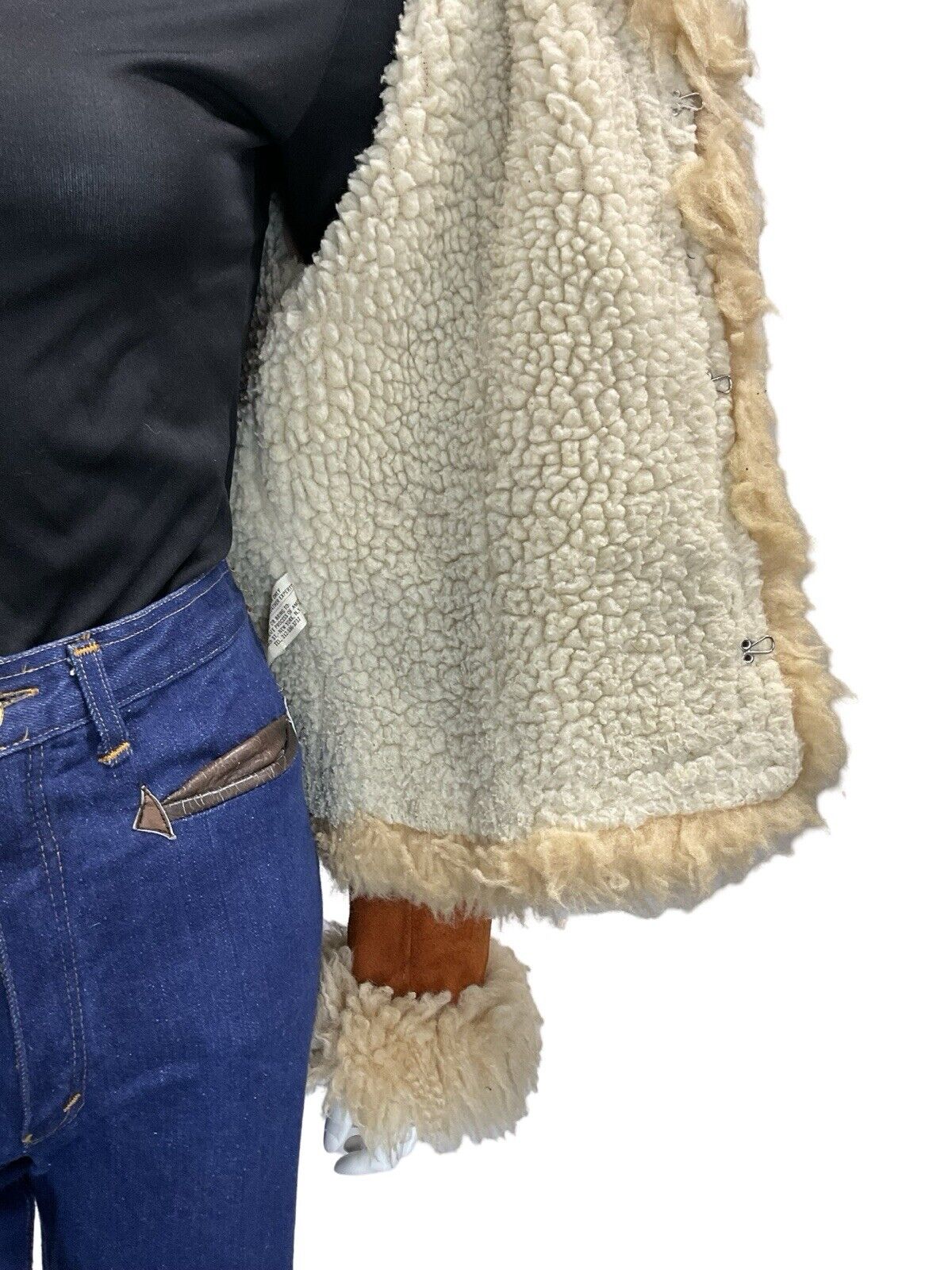 VTG 60S 70S PENNY LANE RUSTY BROWN SUEDE CREAM SHEARLING CROPPED BOHO COAT 8