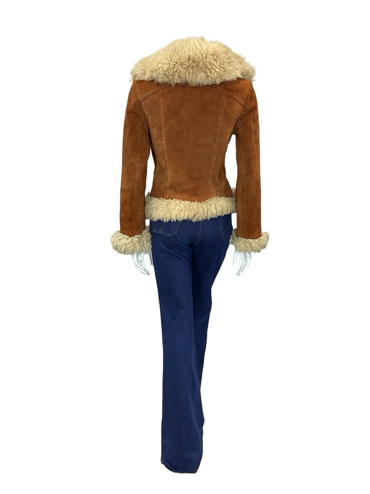 VTG 60S 70S PENNY LANE RUSTY BROWN SUEDE CREAM SHEARLING CROPPED BOHO COAT 8