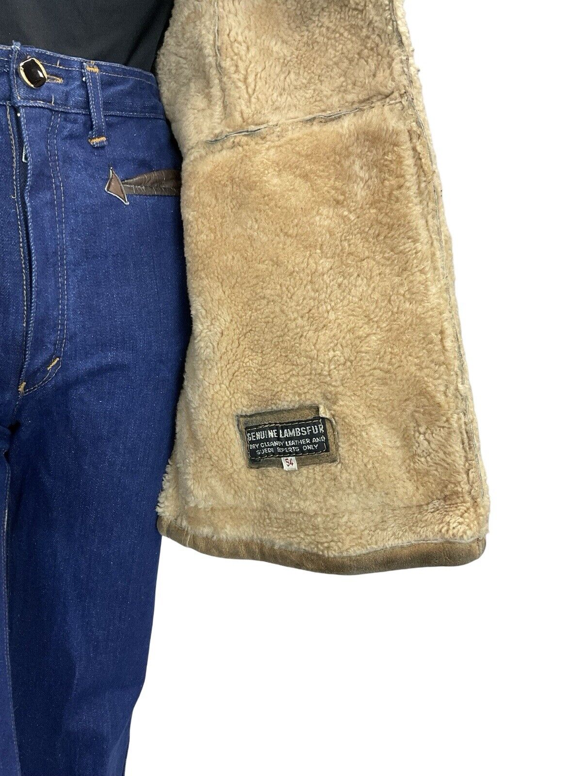 VTG 60S 70S AVIATOR BEIGE SAND SUEDE SHEARLING ZIP UP JACKET W POCKETS 18 20