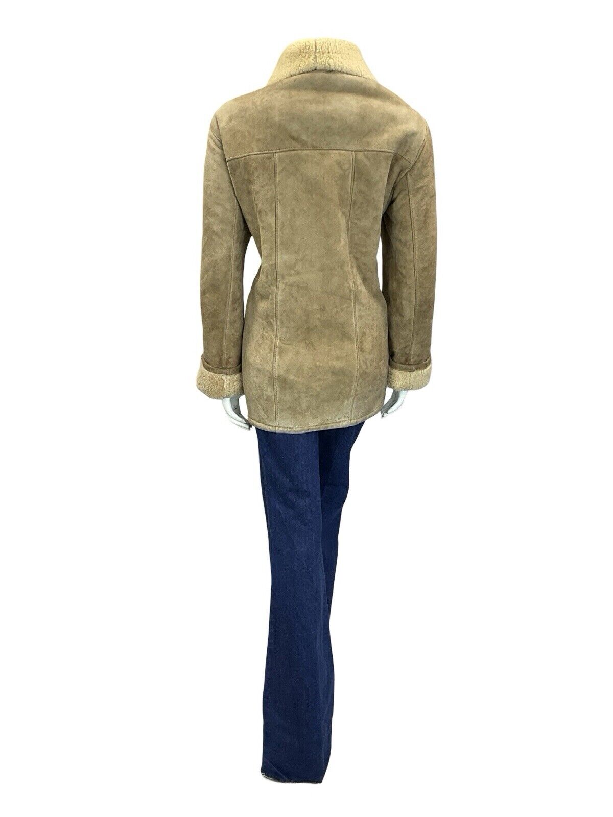VTG 60S 70S AVIATOR BEIGE SAND SUEDE SHEARLING ZIP UP JACKET W POCKETS 18 20