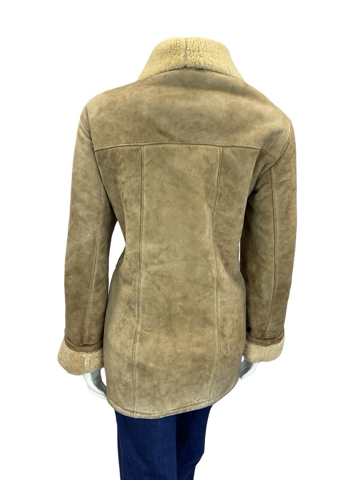 VTG 60S 70S AVIATOR BEIGE SAND SUEDE SHEARLING ZIP UP JACKET W POCKETS 18 20