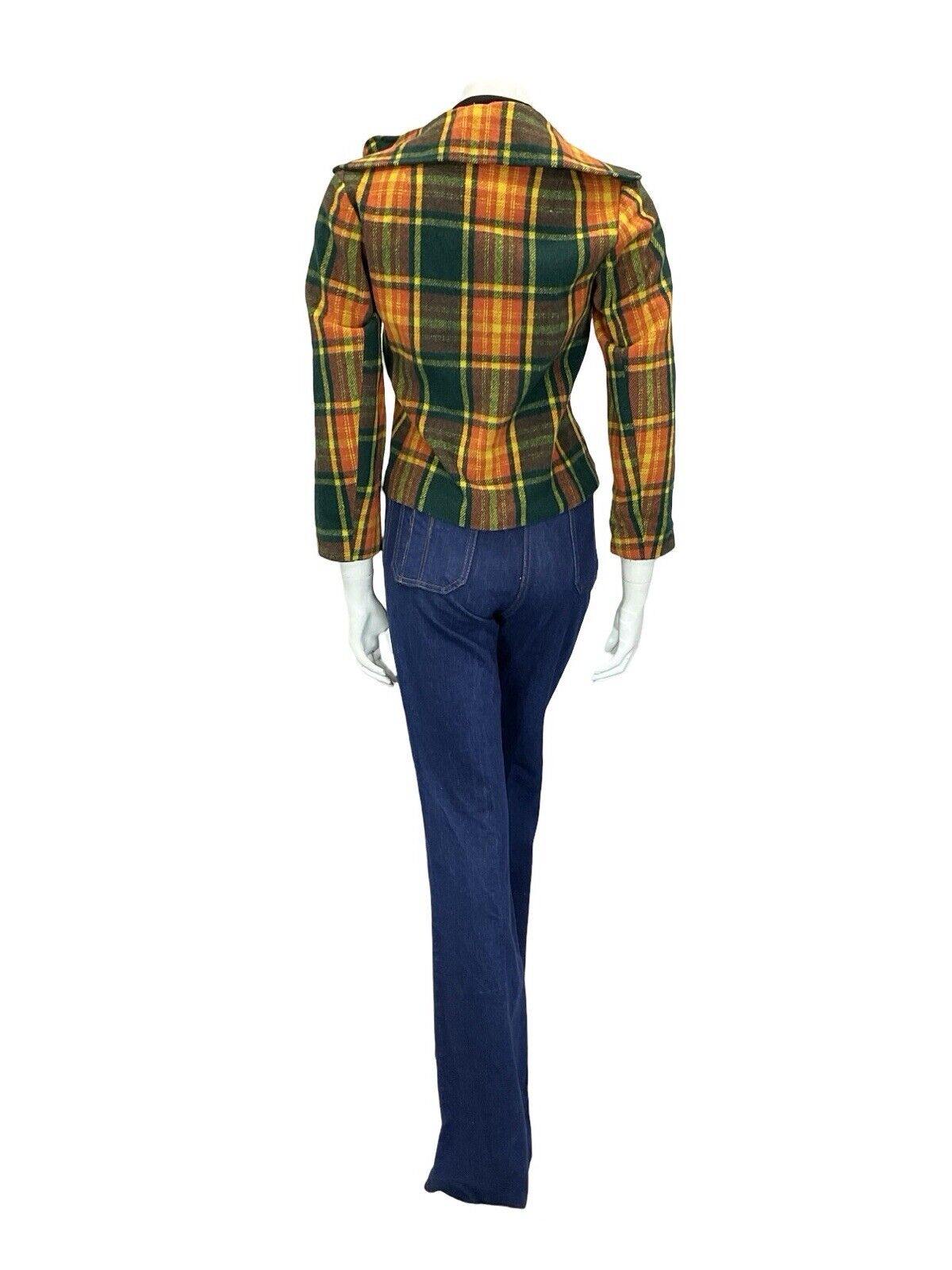 60S 70S GREEN YELLOW ORANGE TARTAN BIKER PUNK MOD O RING ZIP UP WOOL JACKET 8