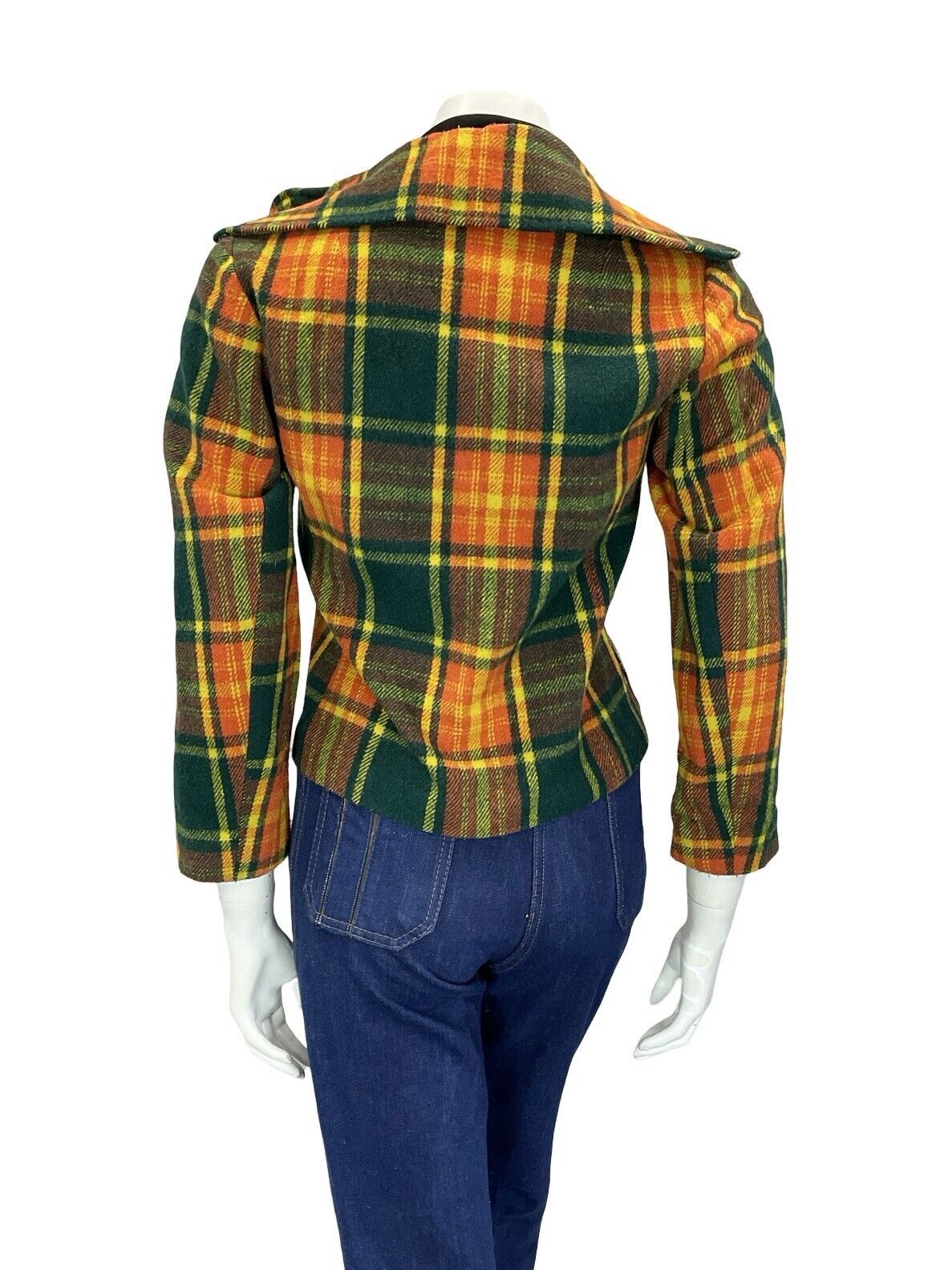 60S 70S GREEN YELLOW ORANGE TARTAN BIKER PUNK MOD O RING ZIP UP WOOL JACKET 8