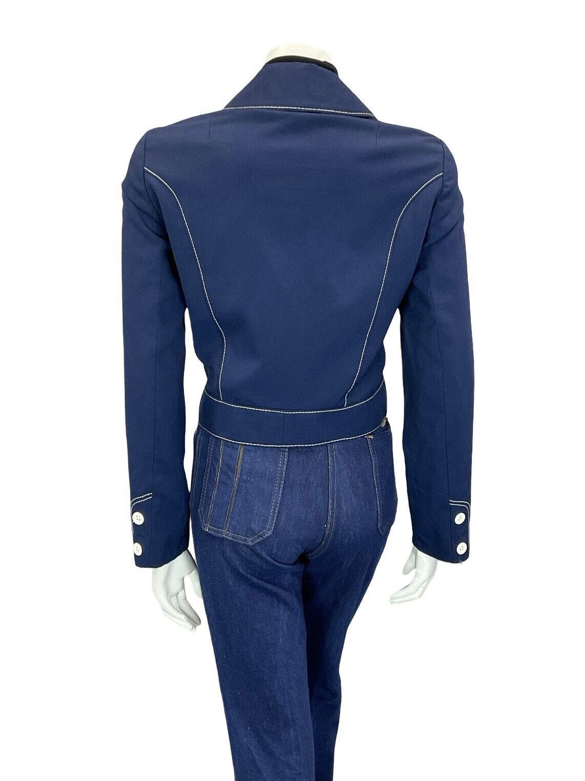 VTG 60S 70S NAVY BLUE WHITE CONTRAST STITCHING MOD NAUTICAL CROPPED JACKET 12