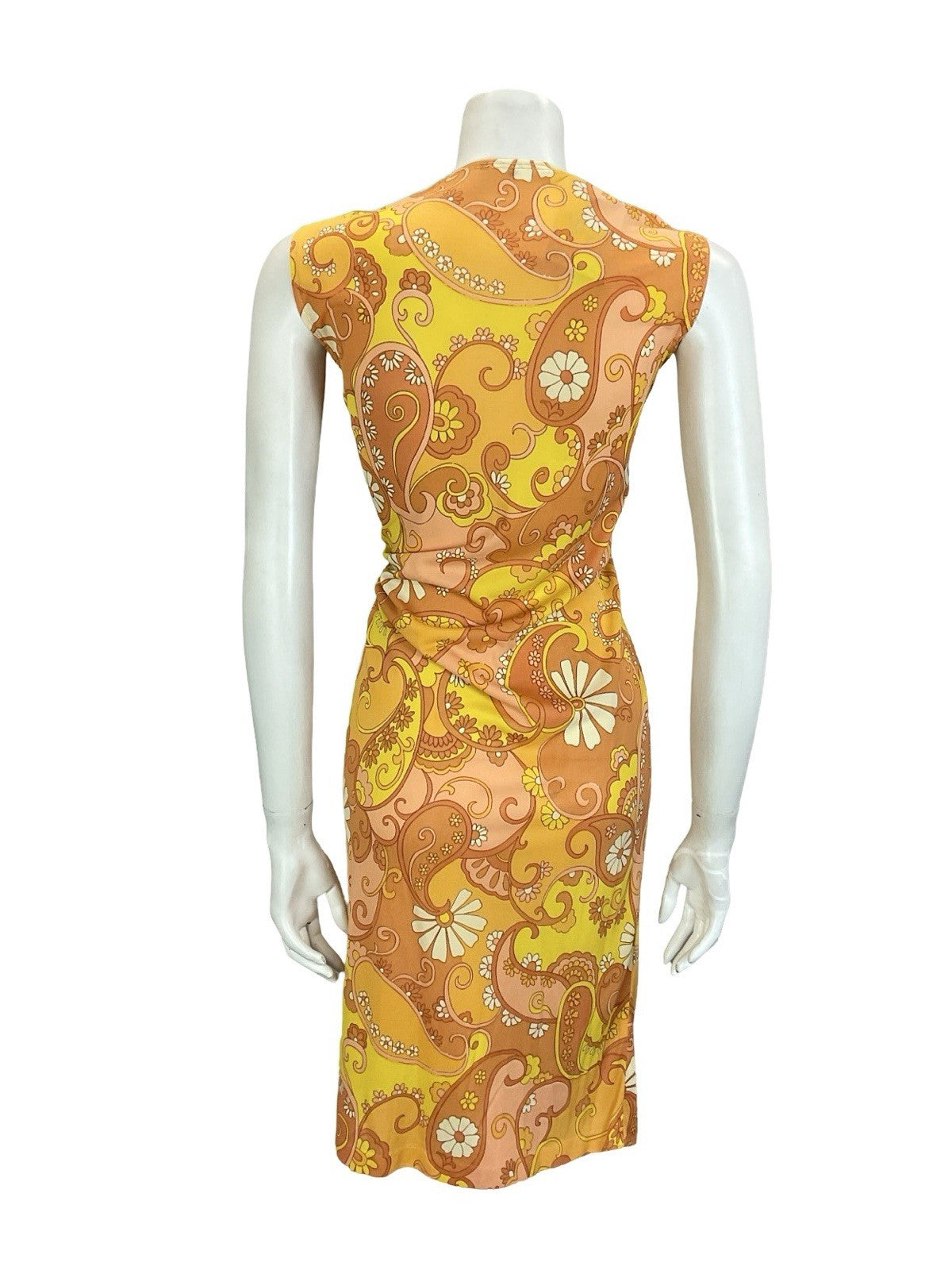 VTG 60S 70S ORANGE YELLOW WHITE PSYCHEDELIC MOD PAISLEY FLORAL SHIFT DRESS 12 14