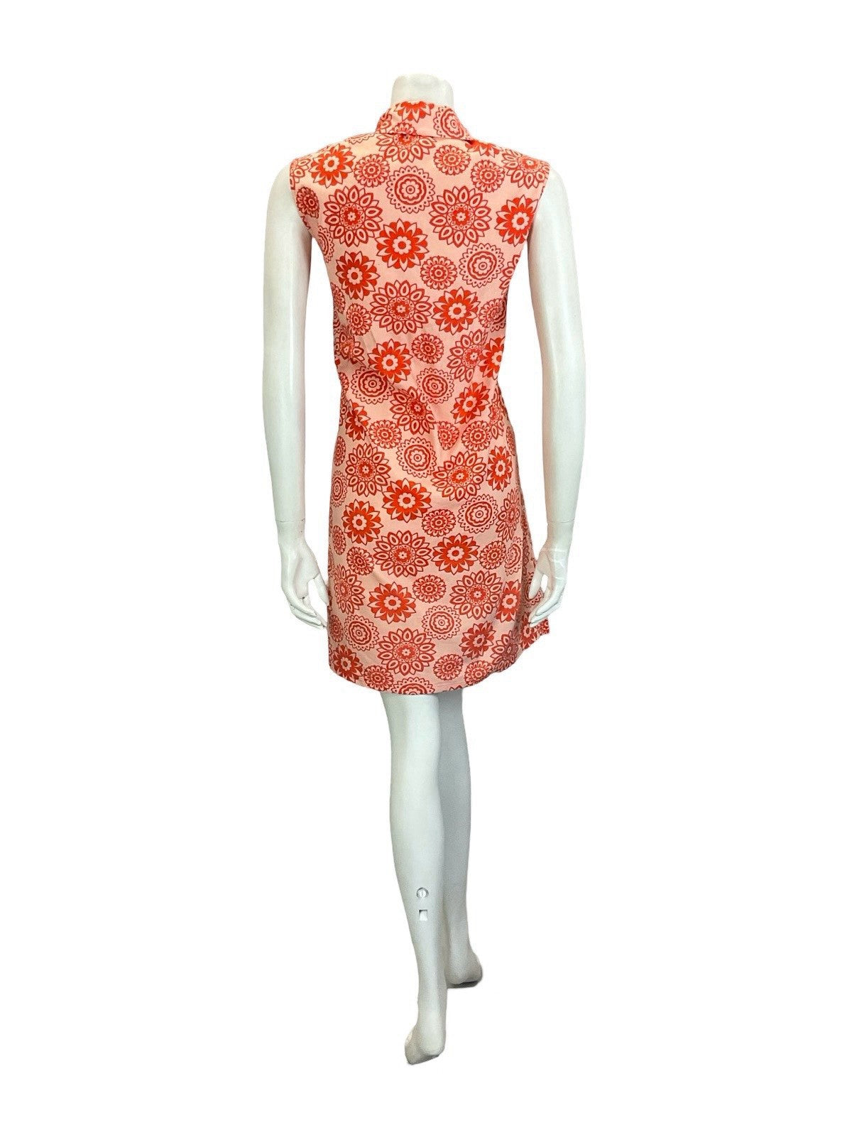 VTG 60S 70S RED MANDALA FLOWER LACE UP DOG EAR COLLAR HIPPY TENT SMOCK DRESS 16