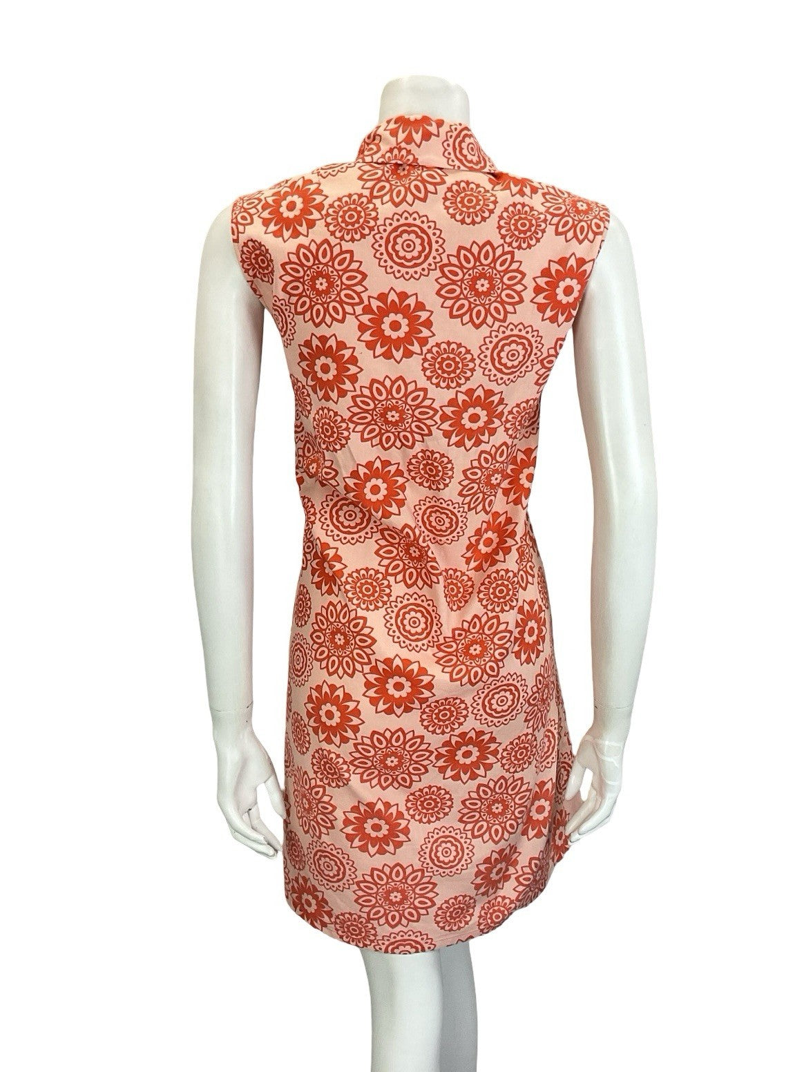 VTG 60S 70S RED MANDALA FLOWER LACE UP DOG EAR COLLAR HIPPY TENT SMOCK DRESS 16
