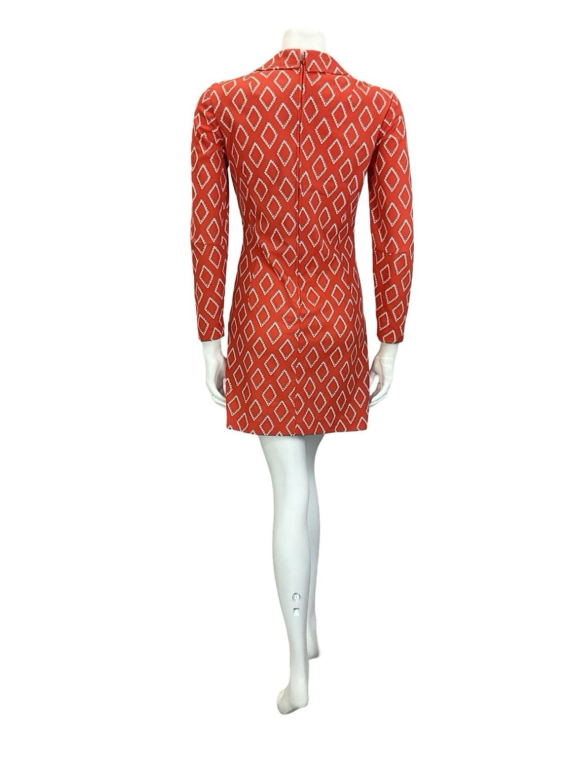 VTG 60S 70S RED WHITE DIAMOND LACE UP DOG EAR DROPPED WAIST SHIRT DRESS 8 10