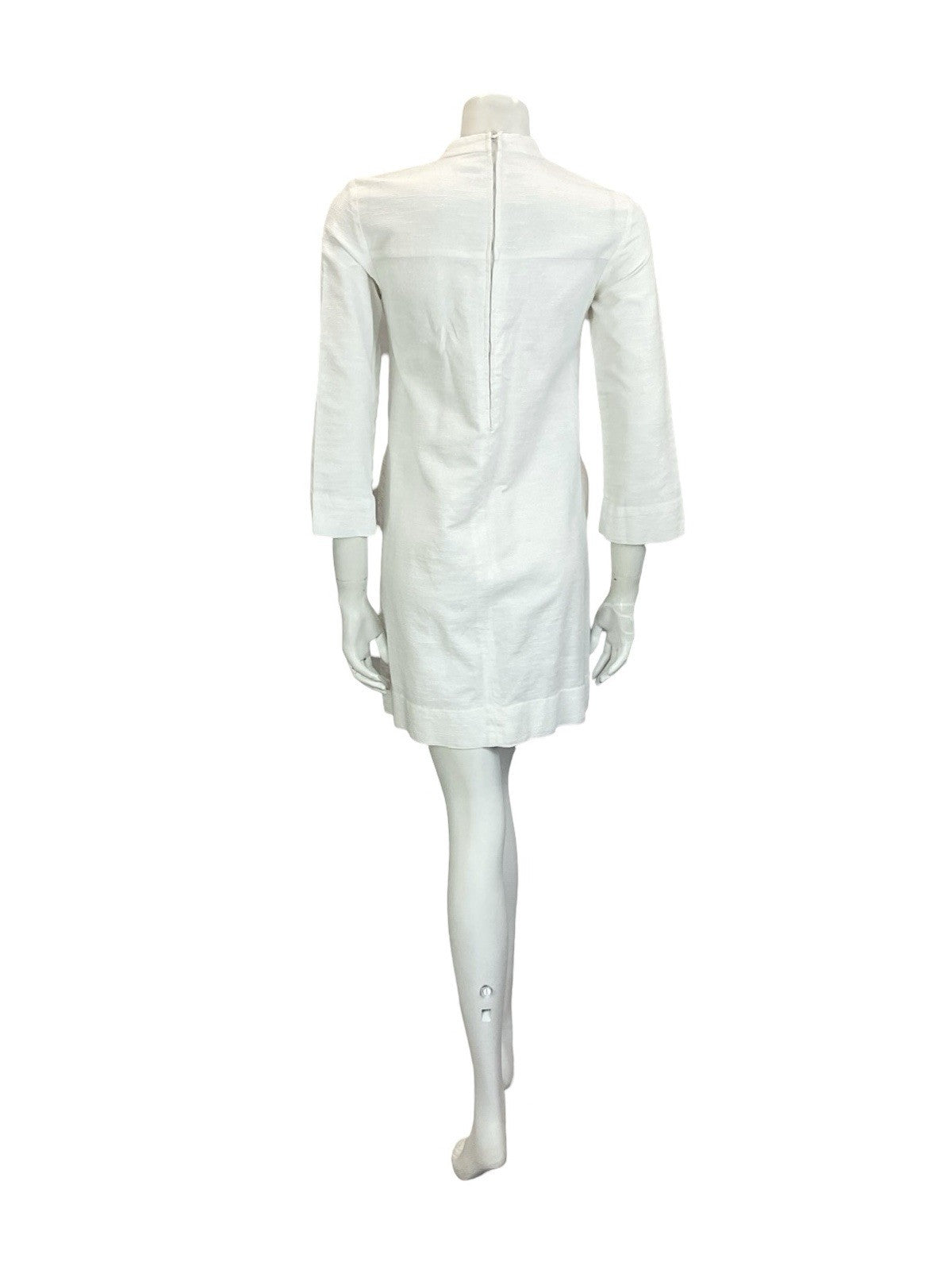 VTG 60S MOD GOGO WHITE BRIDAL COTTON 3/4 SLEEVE BOW SMOCK TENT DRESS 8