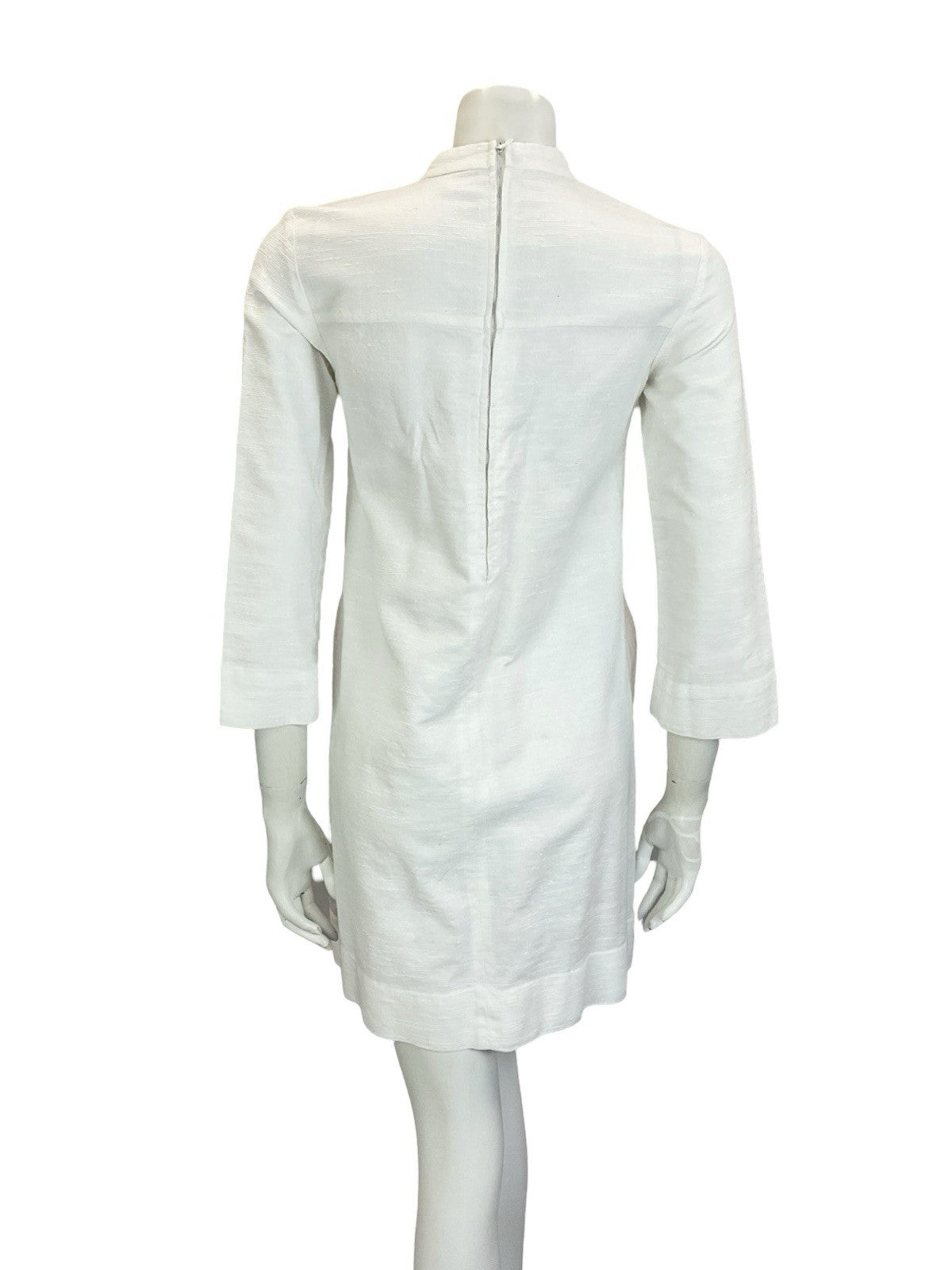 VTG 60S MOD GOGO WHITE BRIDAL COTTON 3/4 SLEEVE BOW SMOCK TENT DRESS 8