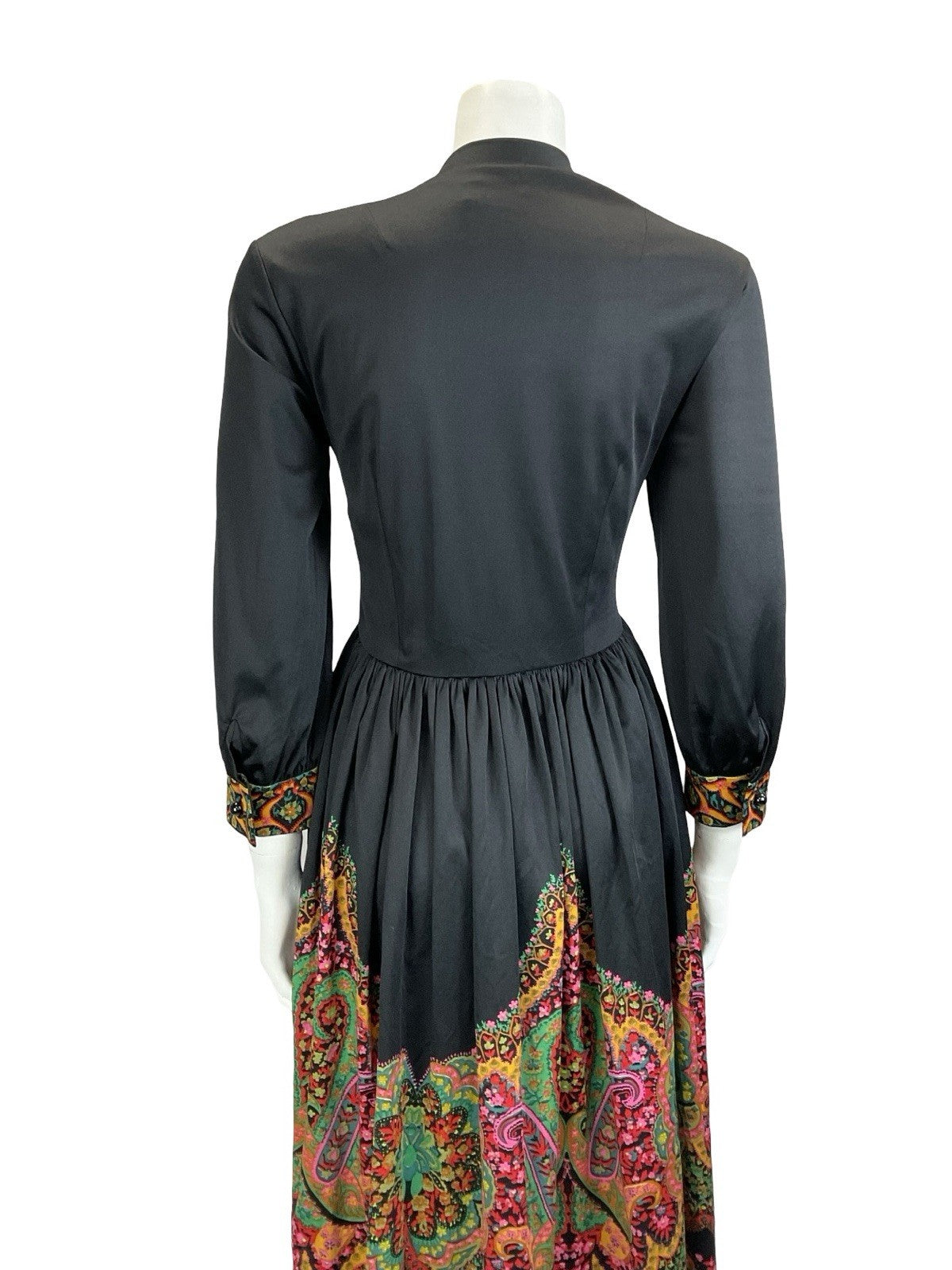 VTG 60S 70S BLACK GREEN PINK YELLOW BOHO MANDALA FLORAL PAISLEY TUNIC DRESS 14