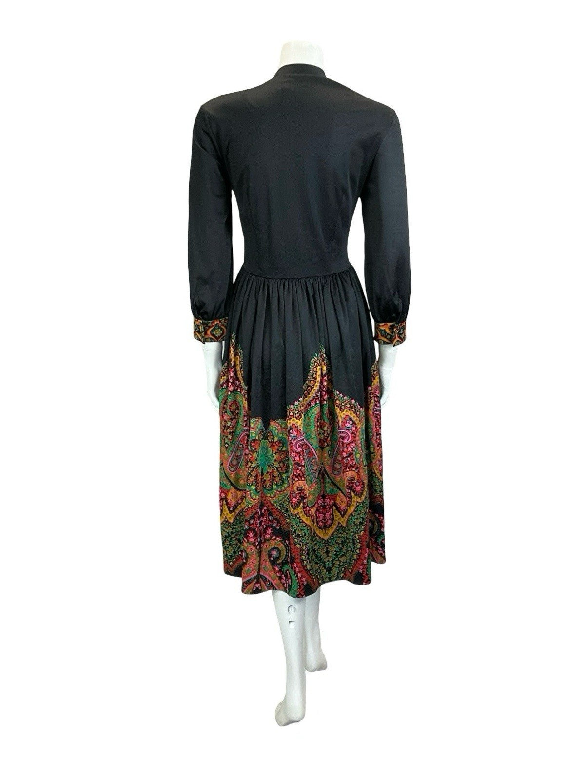 VTG 60S 70S BLACK GREEN PINK YELLOW BOHO MANDALA FLORAL PAISLEY TUNIC DRESS 14