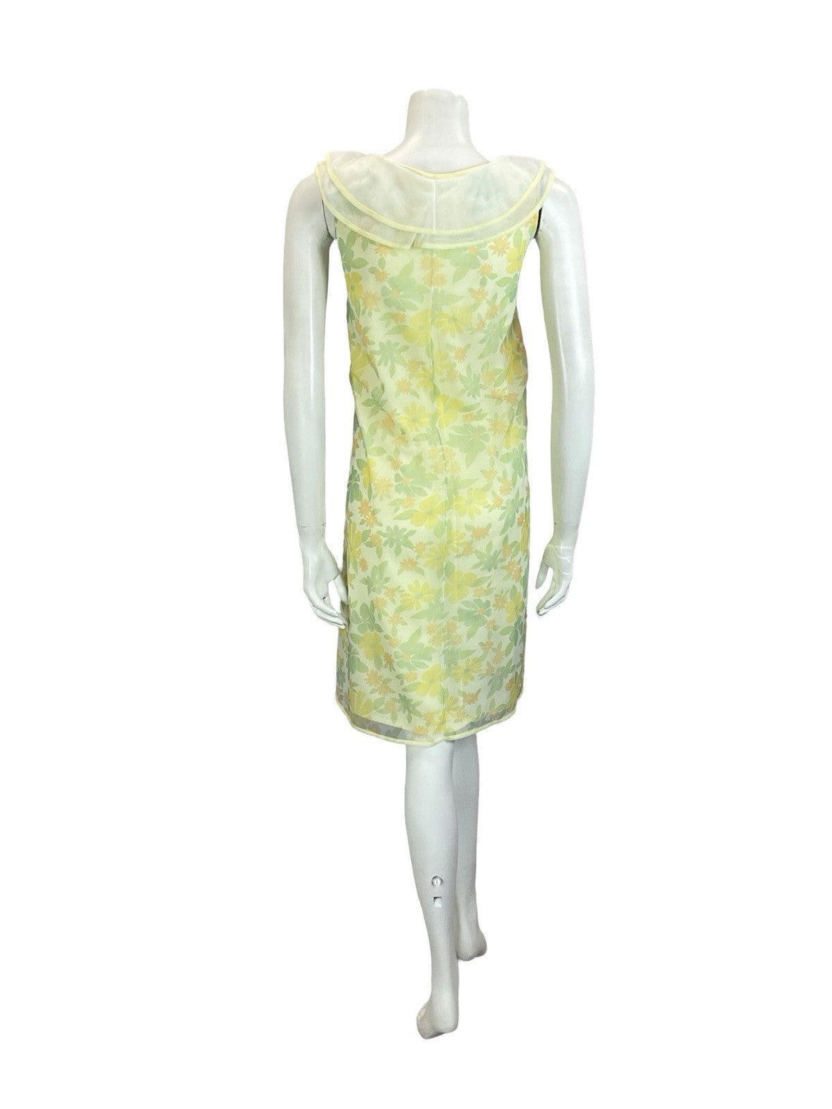VTG 60S MOD YELLOW GREEN PETER PAN COLLAR ROSE FLORAL TENT NIGHT DRESS 12 14 M