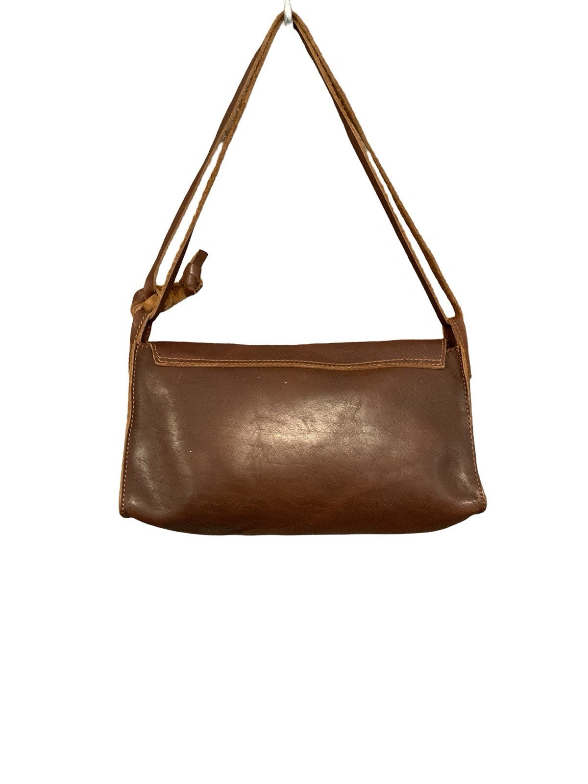 VTG 60S 70S WESTERN BOHO DARK BROWN PASTEL PINK STUD SHOULDER BAG