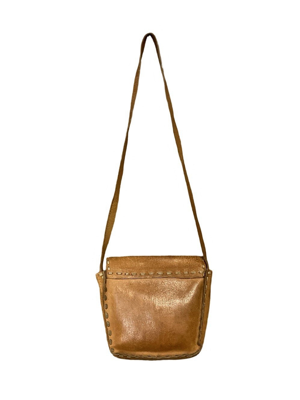 VTG 60S 70S HIIPPY BOHO TAN BROWN SLIP CLASP RUNNING STITCH SHOULDER BAG