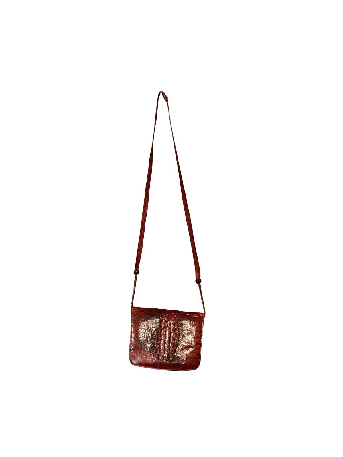 VTG 60S 70S MOD RED CROCODILE TEXTURE LEATHER ACCORDION CROSS BODY BAG