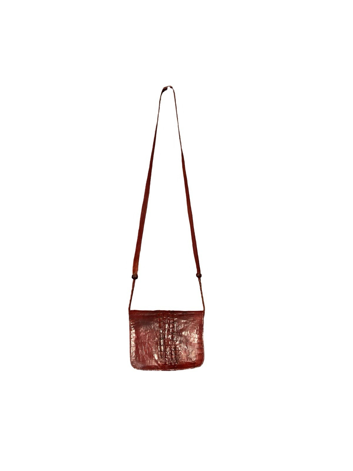 VTG 60S 70S MOD RED CROCODILE TEXTURE LEATHER ACCORDION CROSS BODY BAG