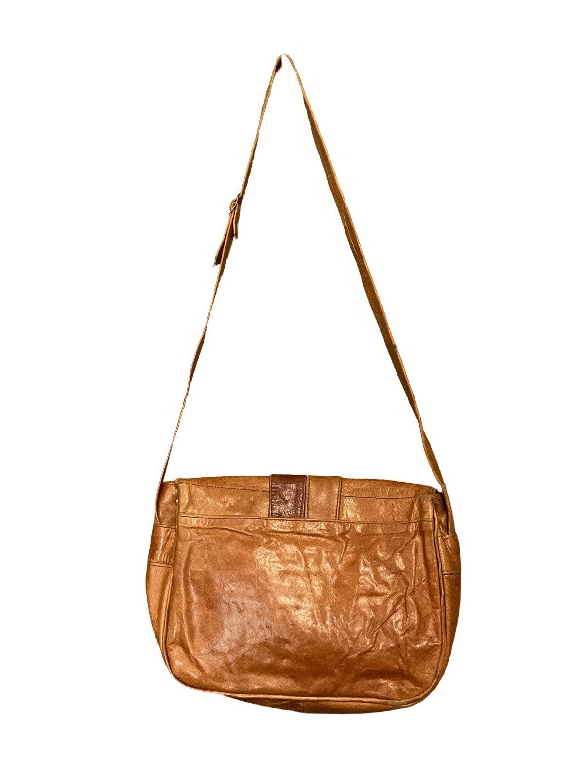 VTG 60S 70S TAN BURGUNDY BROWN LEATHER PLEATED RUCHED BOHO HIPPY SHOULDER BAG