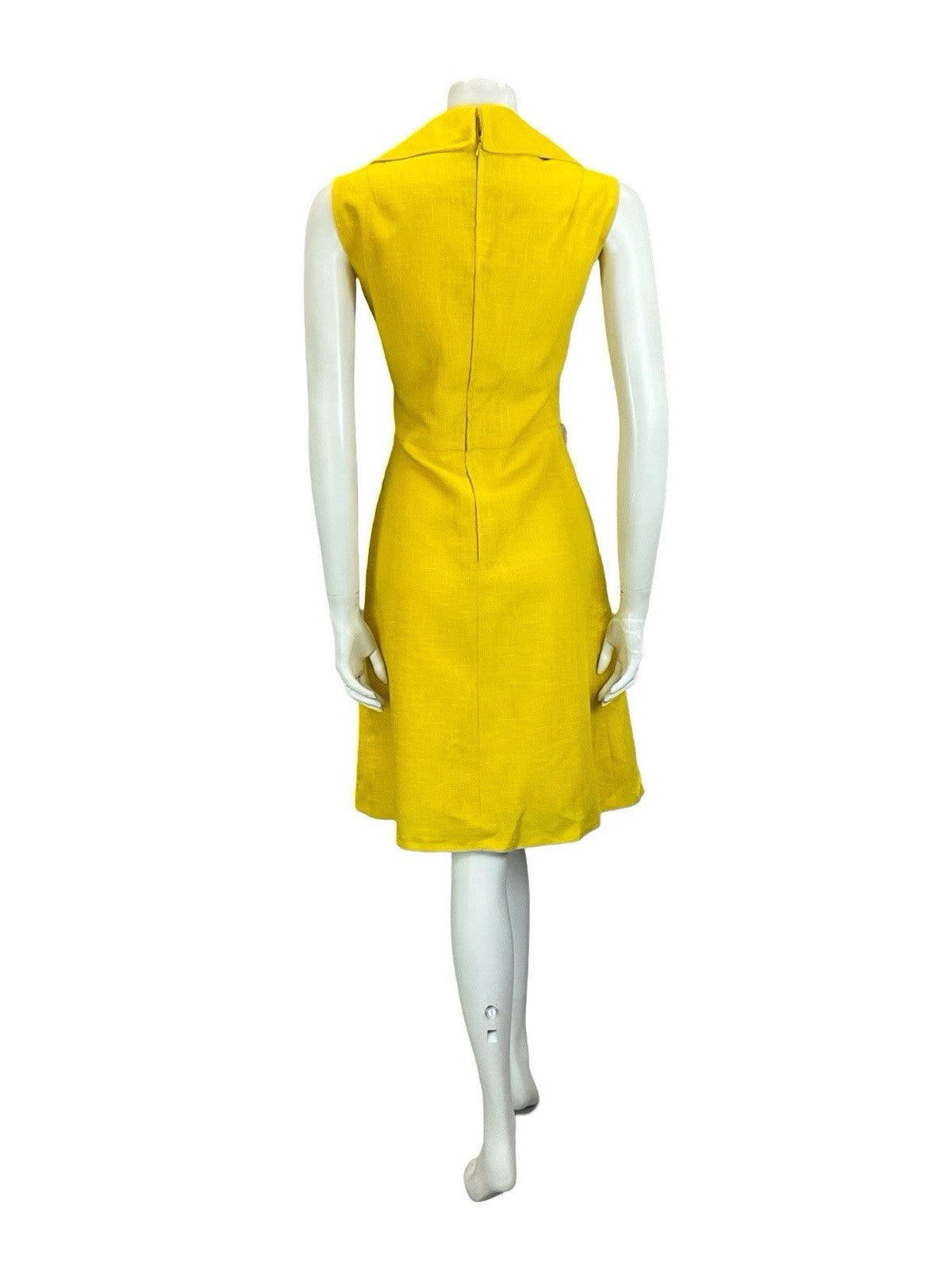 VTG 60S 70S MOD BRIGHT YELLOW WING NOTCH LAPEL PLEATED SHIRT MINI DRESS 12