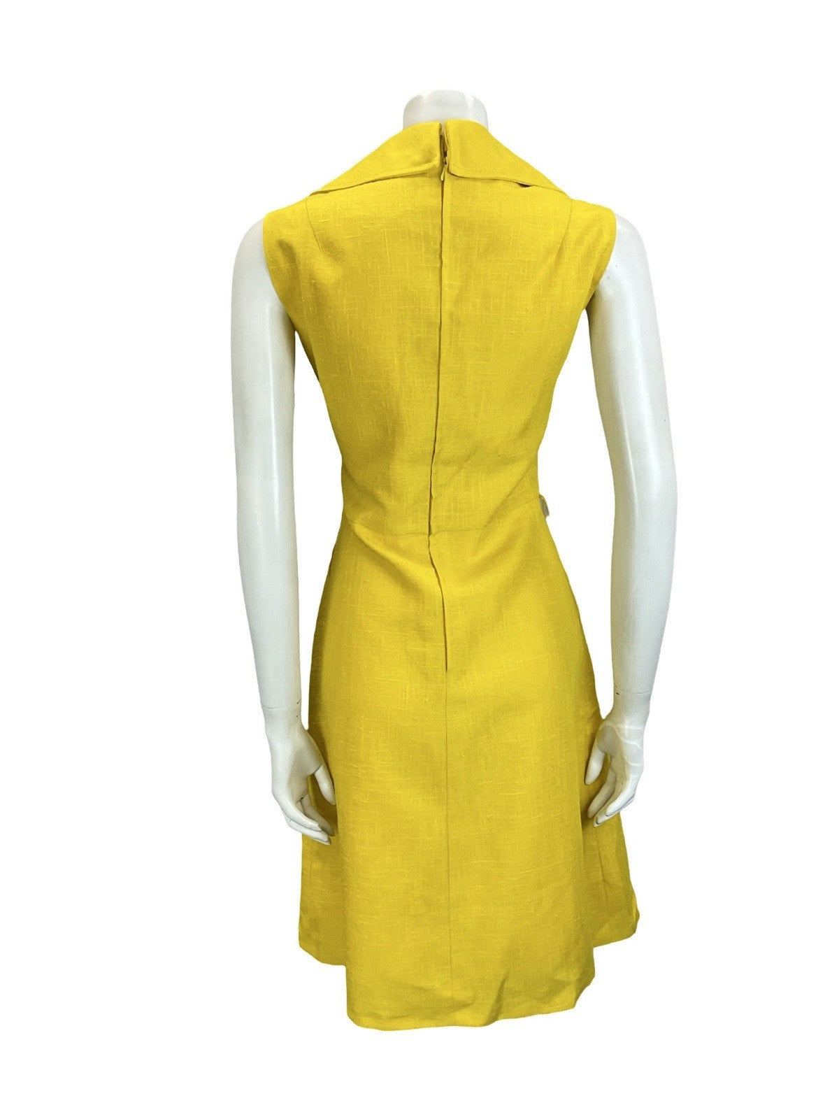 VTG 60S 70S MOD BRIGHT YELLOW WING NOTCH LAPEL PLEATED SHIRT MINI DRESS 12