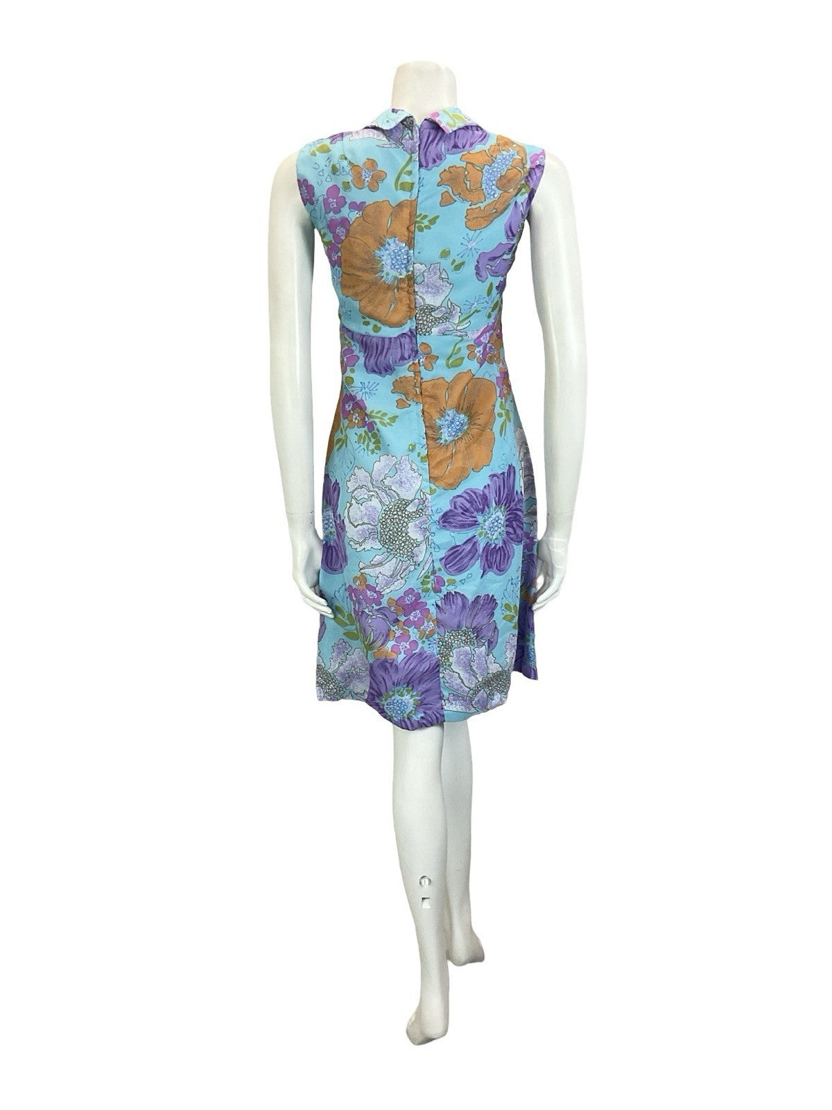 VTG 60S 70S BLUE ORANGE PURPLE PINK FLORAL EMPIRE DAGGER NOTCH SHIRT DRESS 10