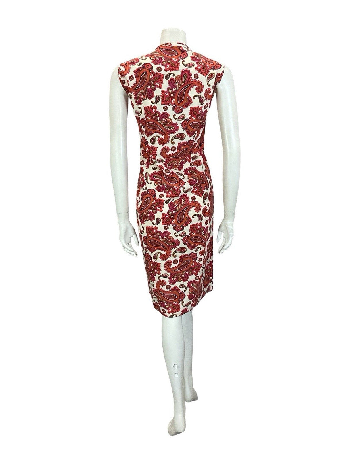 VTG 60S WHITE RED PINK BROWN PAISLEY PSYCHEDELIC COTTON SHIFT DRESS 14