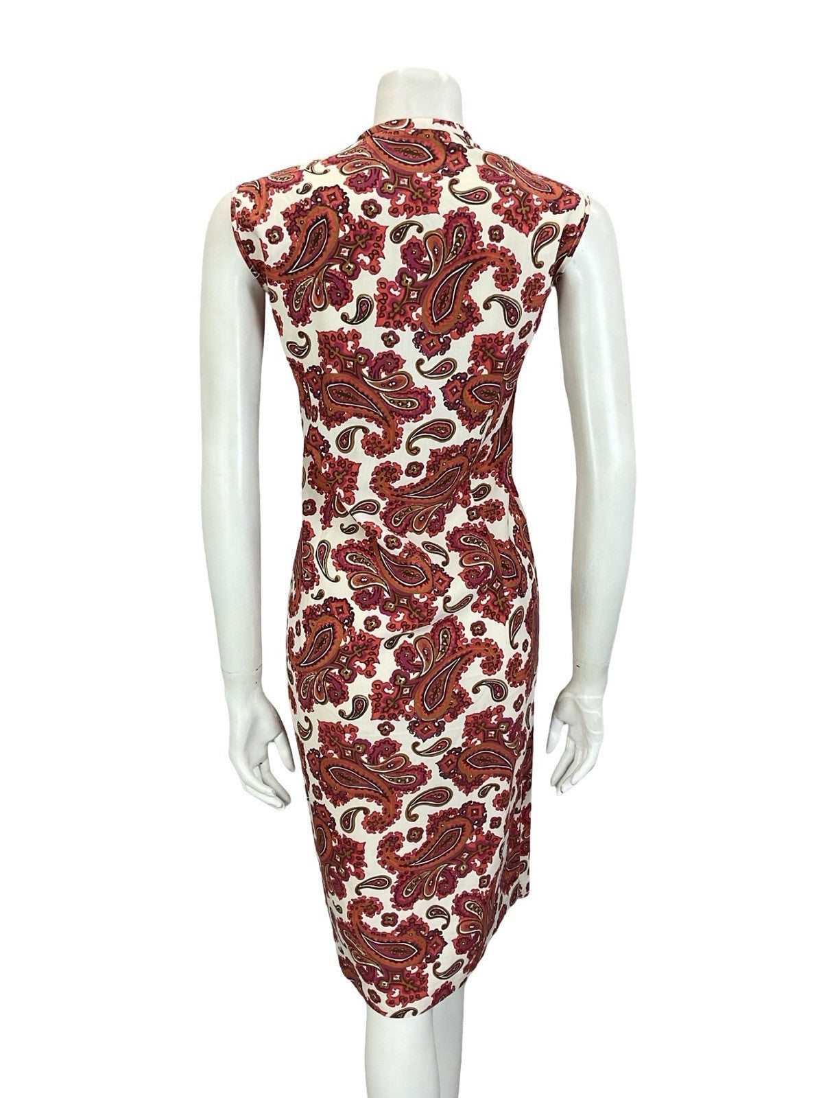 VTG 60S WHITE RED PINK BROWN PAISLEY PSYCHEDELIC COTTON SHIFT DRESS 14