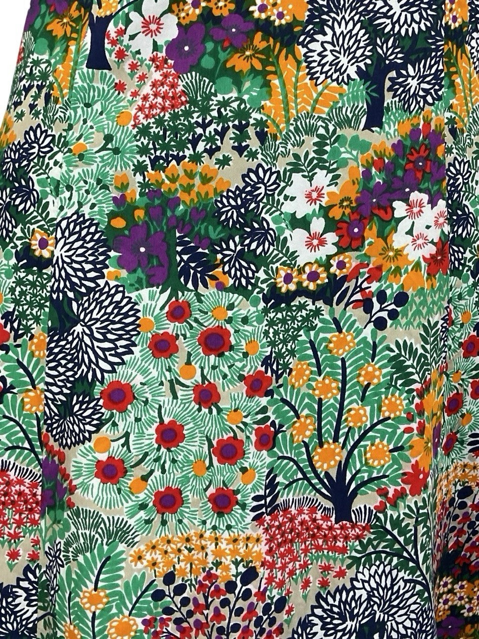 VTG 60S 70S GREEN BLUE PURPLE YELLOW FLORAL TREE SUMMER HALTER NECK DRESS 8