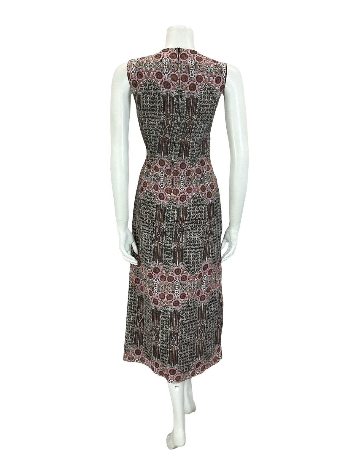 VTG 60S 70S BLACK PINK BROWN WHITE GEOMETRIC PSYCHEDELIC FLORAL MIDI DRESS 10