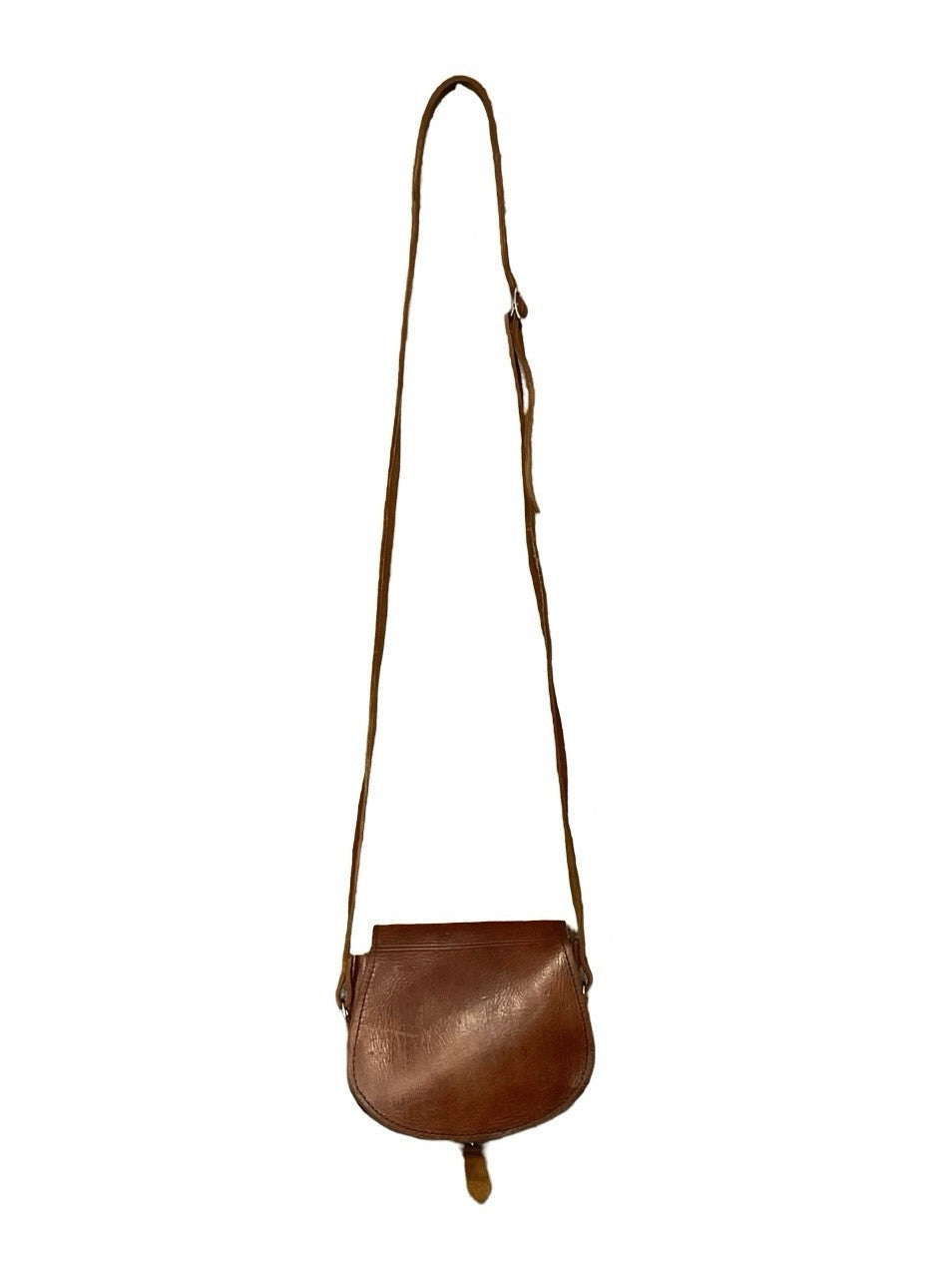 VTG 60S 70S REDDISH BROWN FOLK BOHO EMBOSSED GEOMETRIC BUCKLE CROSS BODY BAG