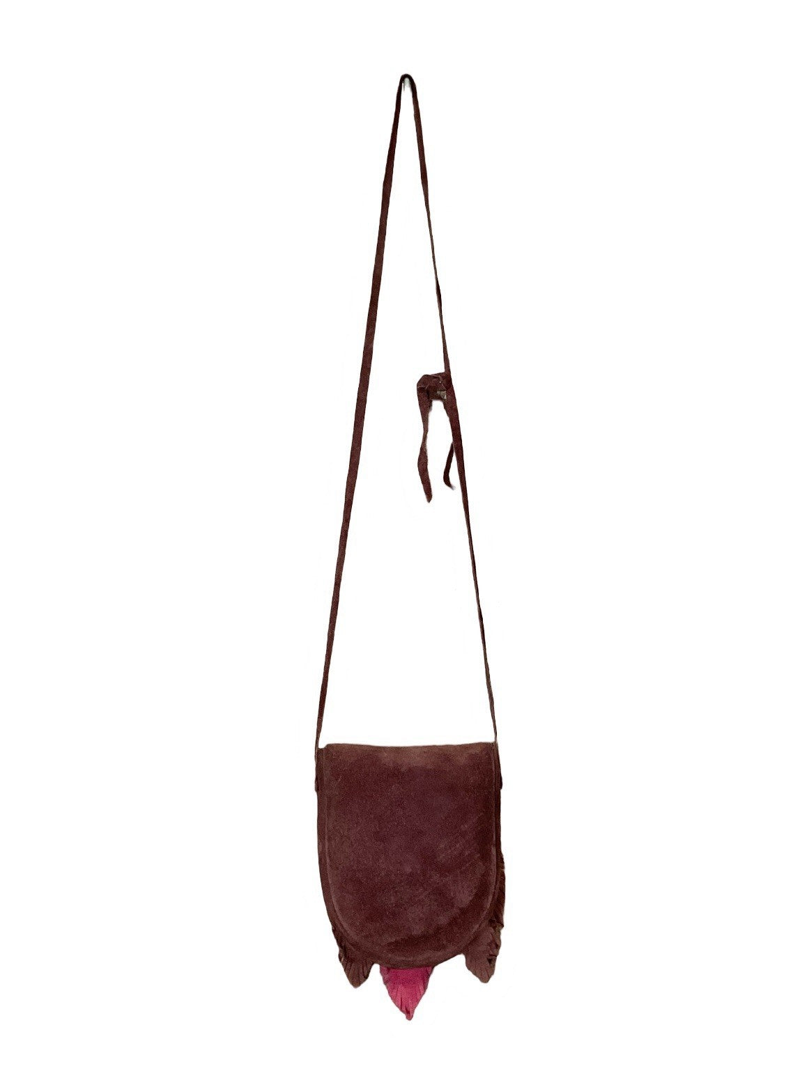 VTG 60S 70S PURPLE PINK BLUE SUEDE FEATHER BOHO HIPPY PATCHWORK CROSS BODY BAG