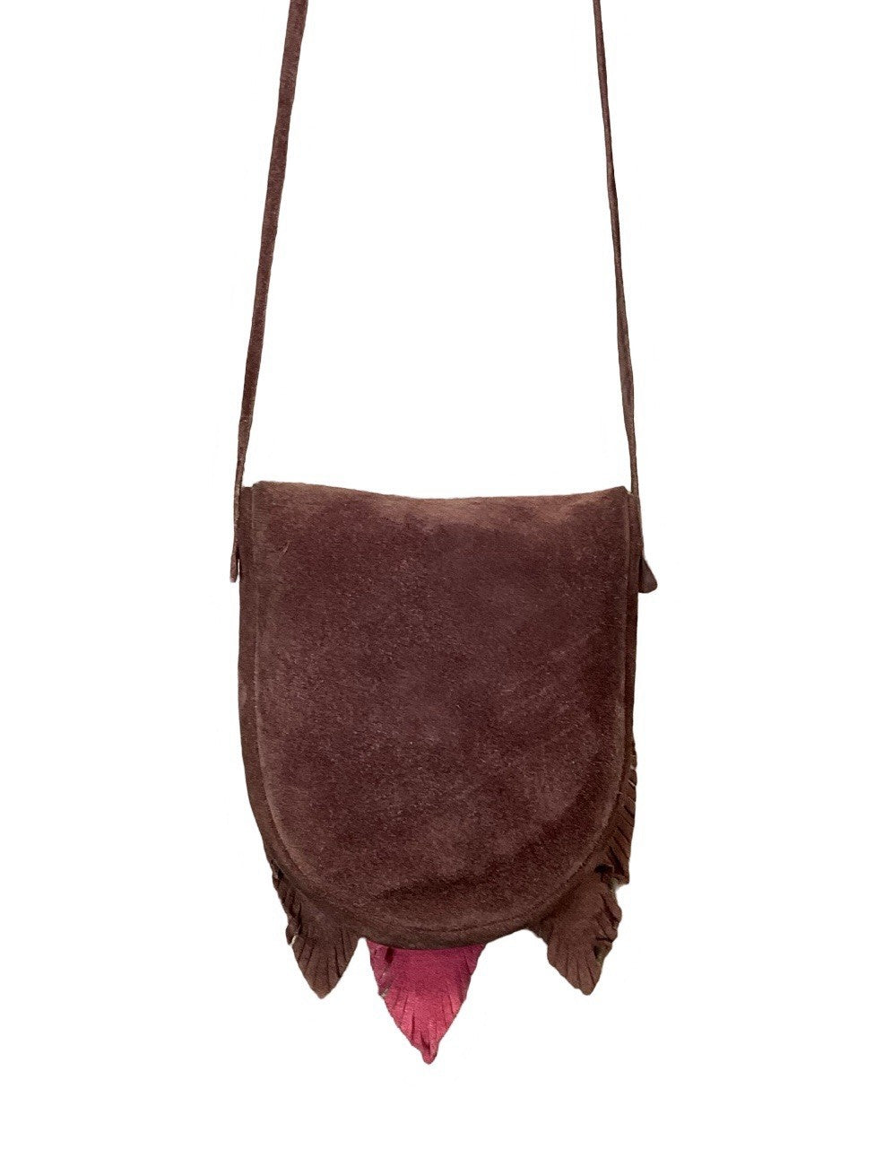 VTG 60S 70S PURPLE PINK BLUE SUEDE FEATHER BOHO HIPPY PATCHWORK CROSS BODY BAG