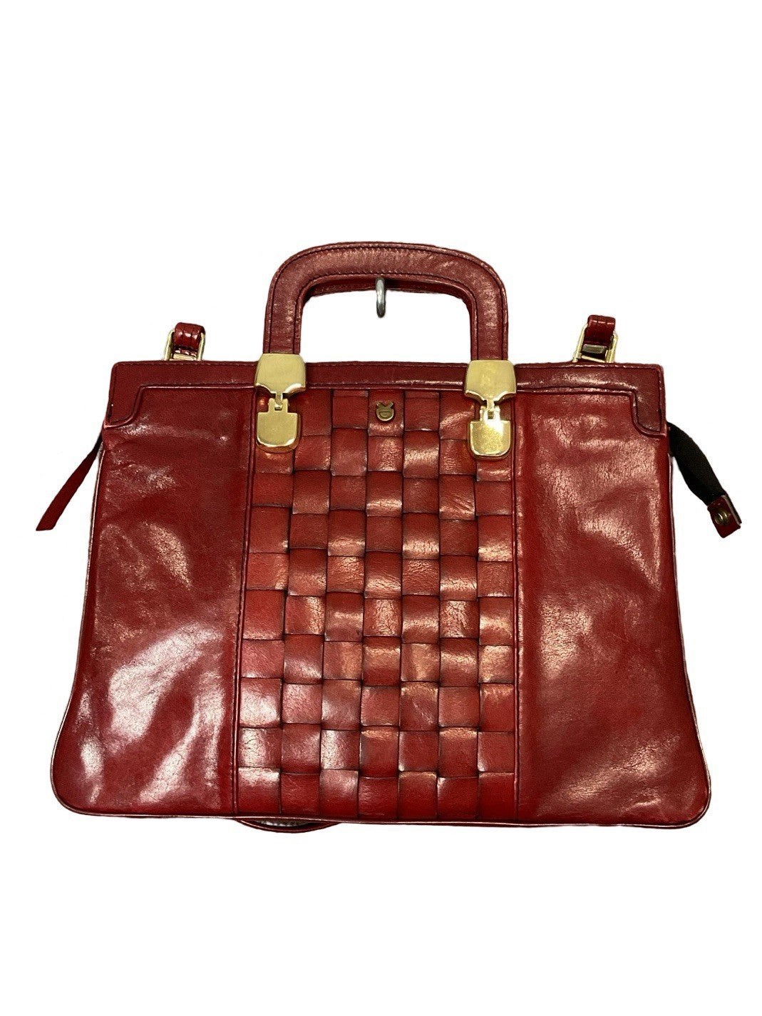 VTG 60S 70S RED LEATHER GOLD WOVEN MOD GOGO HAND SHOULDER BAG