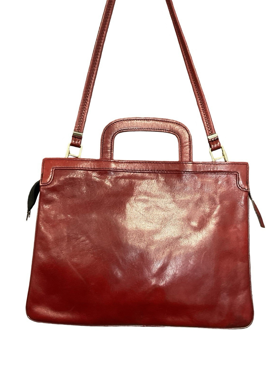 VTG 60S 70S RED LEATHER GOLD WOVEN MOD GOGO HAND SHOULDER BAG