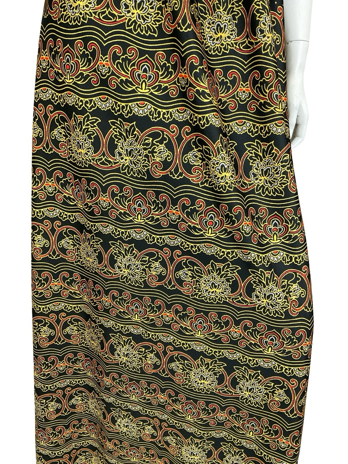 VTG 60S 70S BLACK YELLOW RED PINK FOLK BOHO STRIPE BELTED MAXI DRESS 14 16
