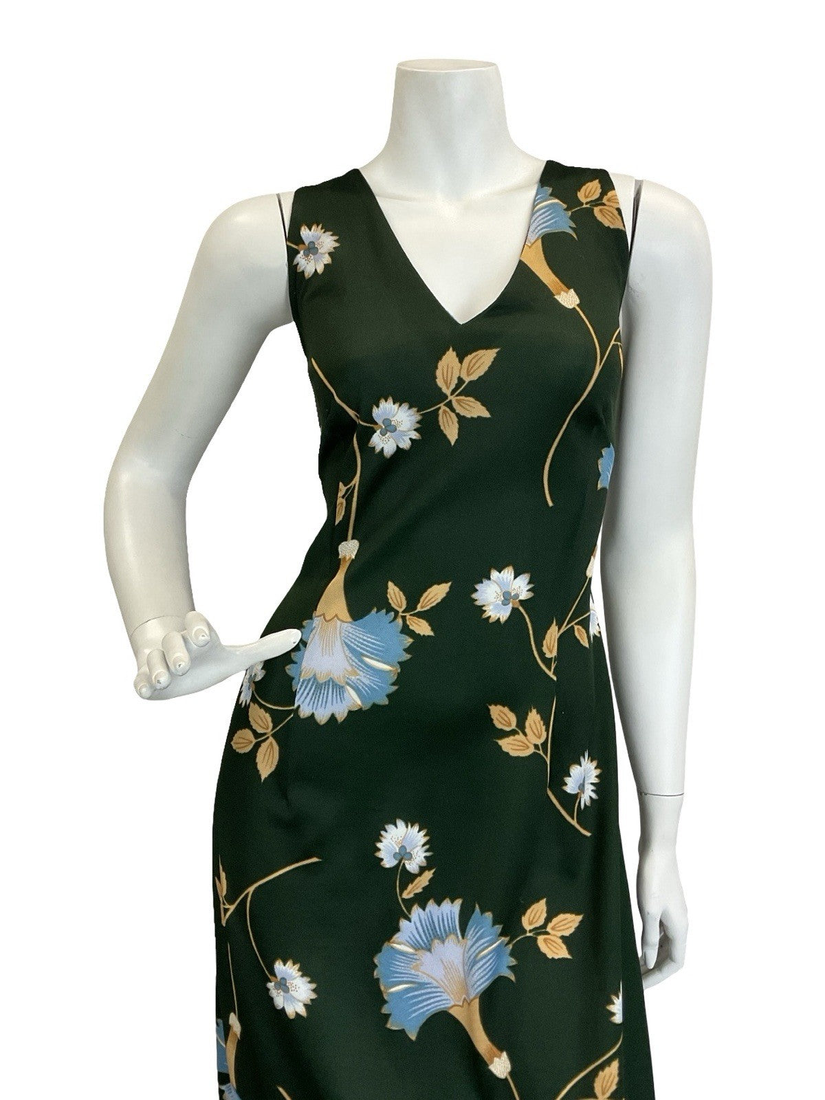 VTG 60S 70S GREEN BLUE BEIGE PSYCHEDELIC FLORAL STRAPPY CROSS BACK MAXI DRESS 14