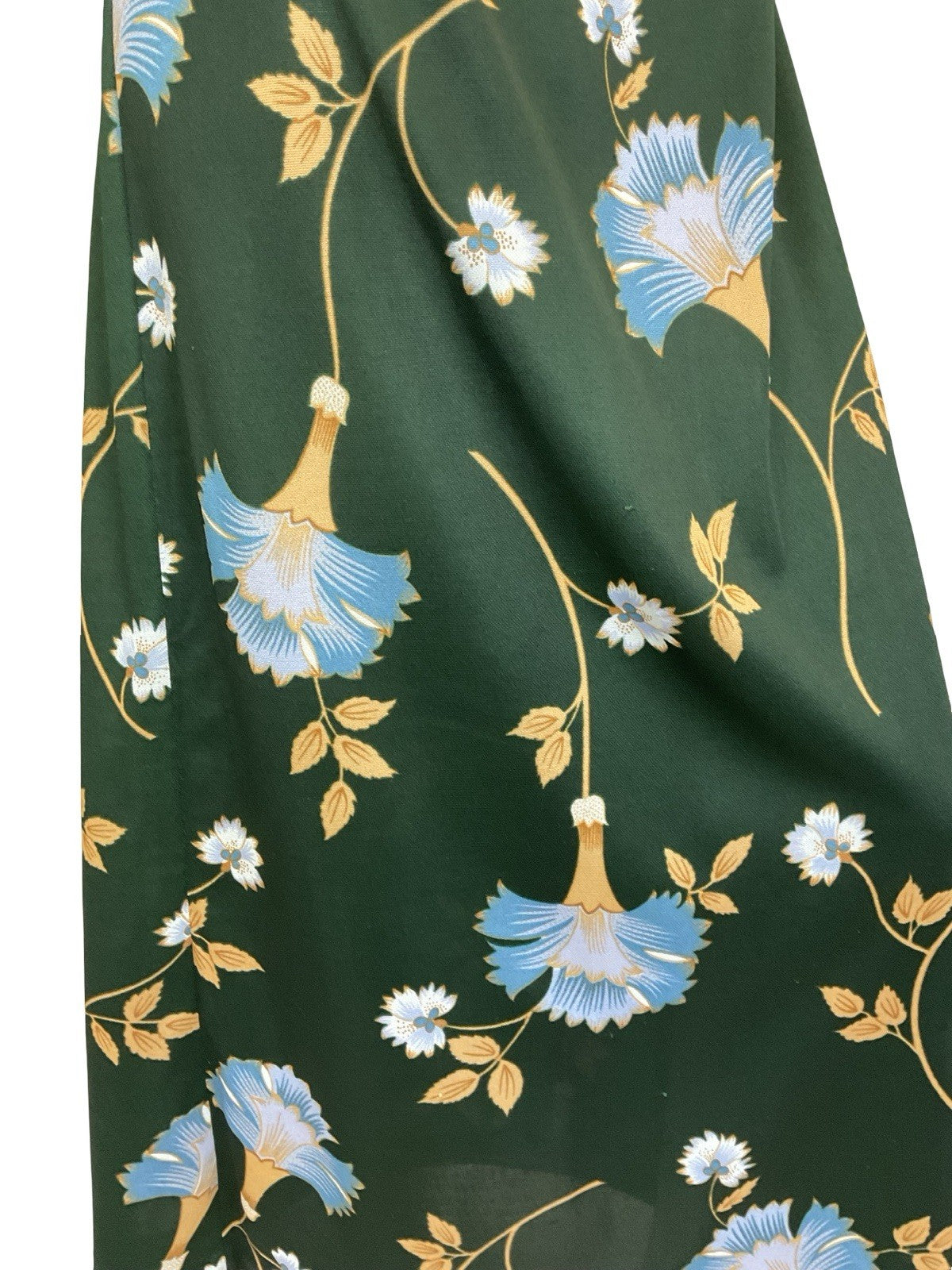 VTG 60S 70S GREEN BLUE BEIGE PSYCHEDELIC FLORAL STRAPPY CROSS BACK MAXI DRESS 14