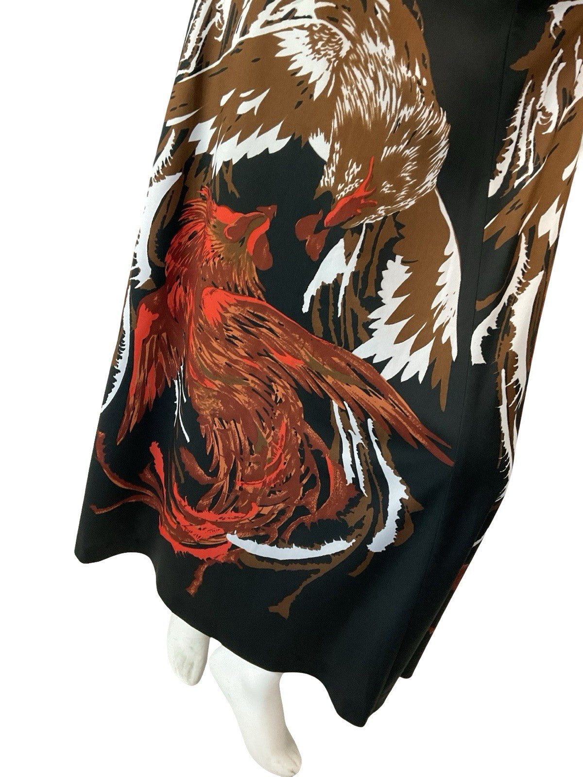 VTG 60S 70S BLACK BROWN WHITE RED ROOSTER CHICKEN HALTER NECK MAXI DRESS 8