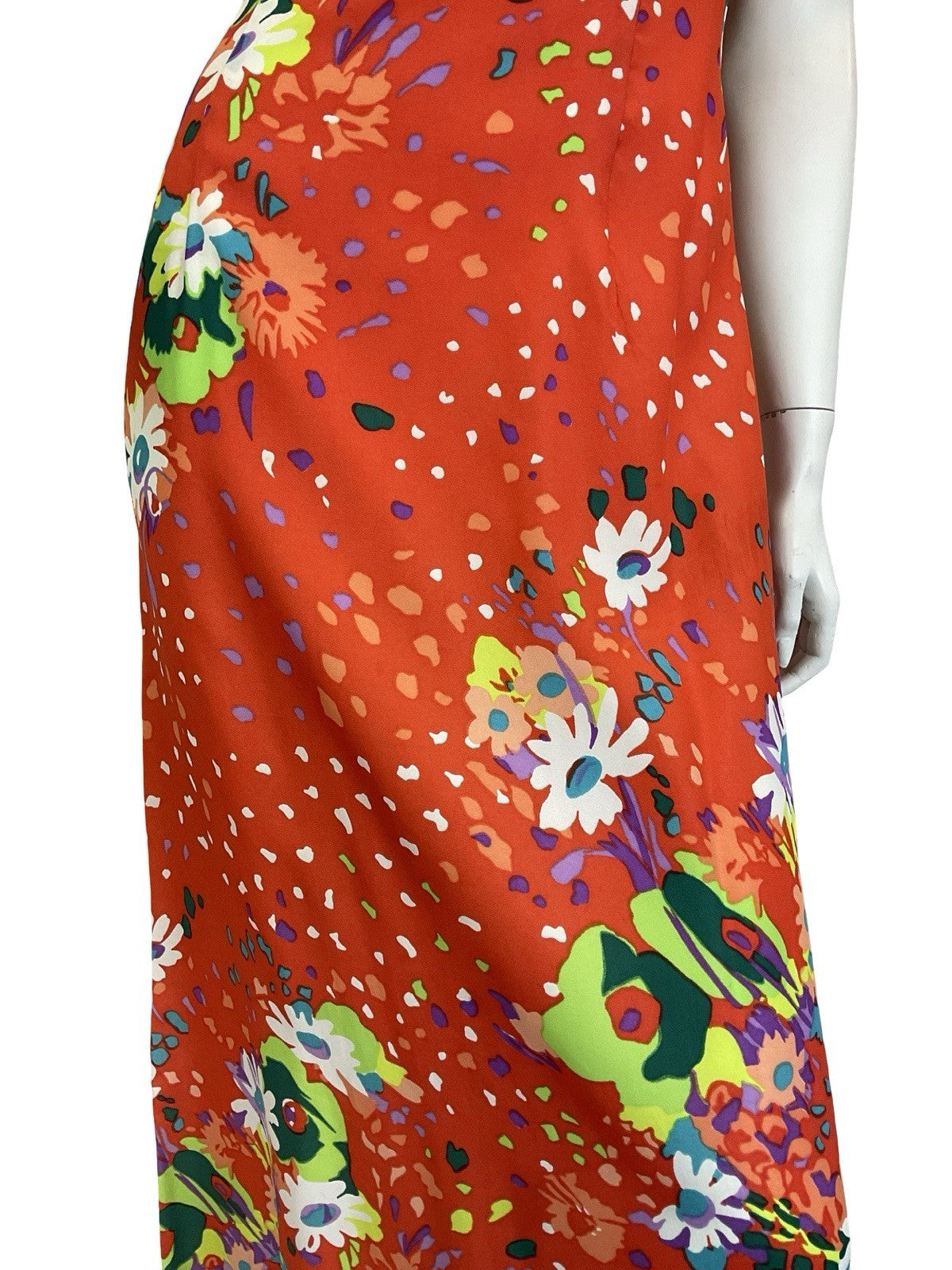 VTG 60S 70S ORANGE GREEN PURPLE WHITE RUFFLE PUFF SLEEVE FLORAL MAXI DRESS 8 6