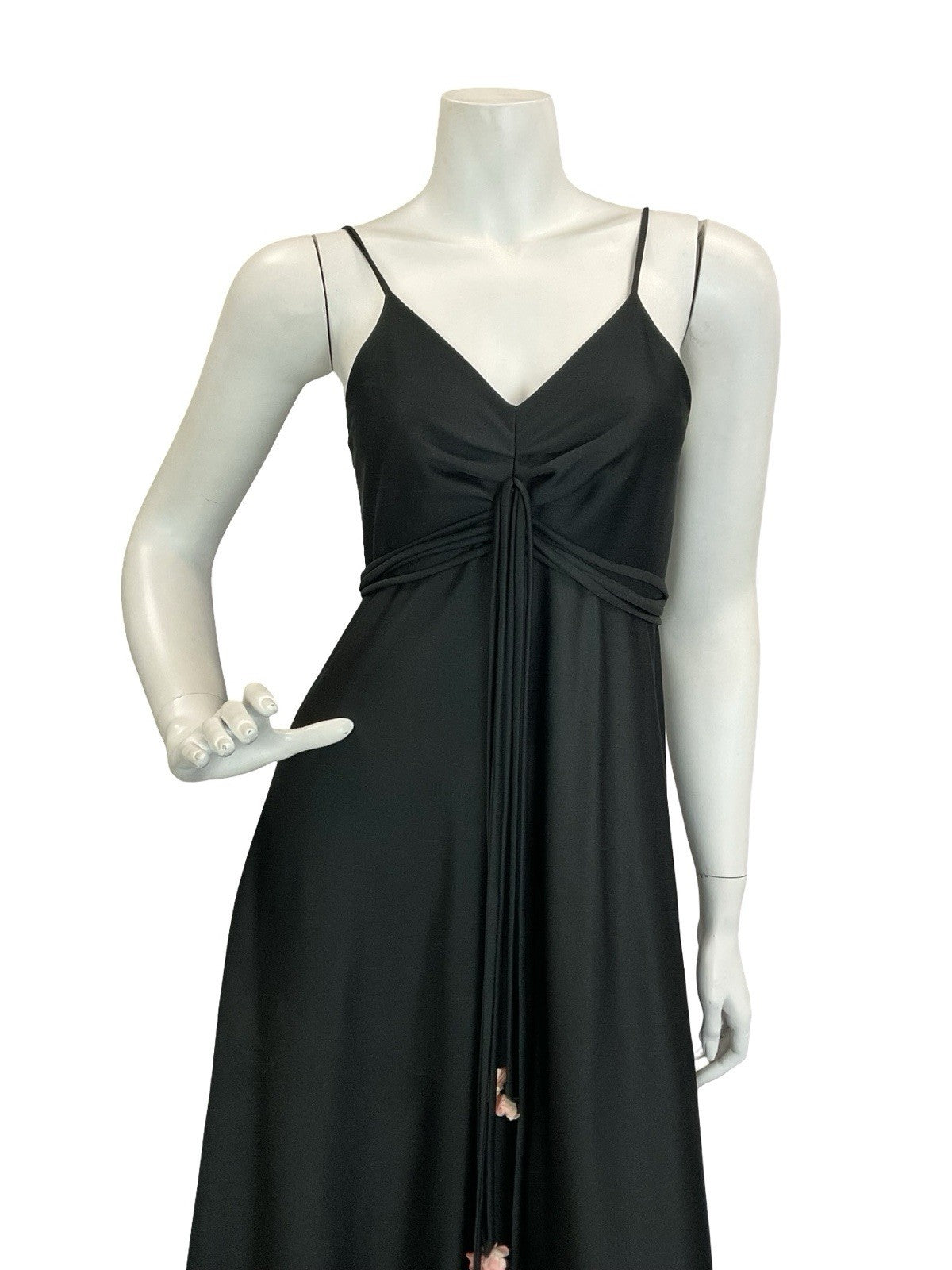 VTG 60S 70S BLACK PINK EMPIRE STRAPPY FLOWER BOHO MAXI DRESS 4 6