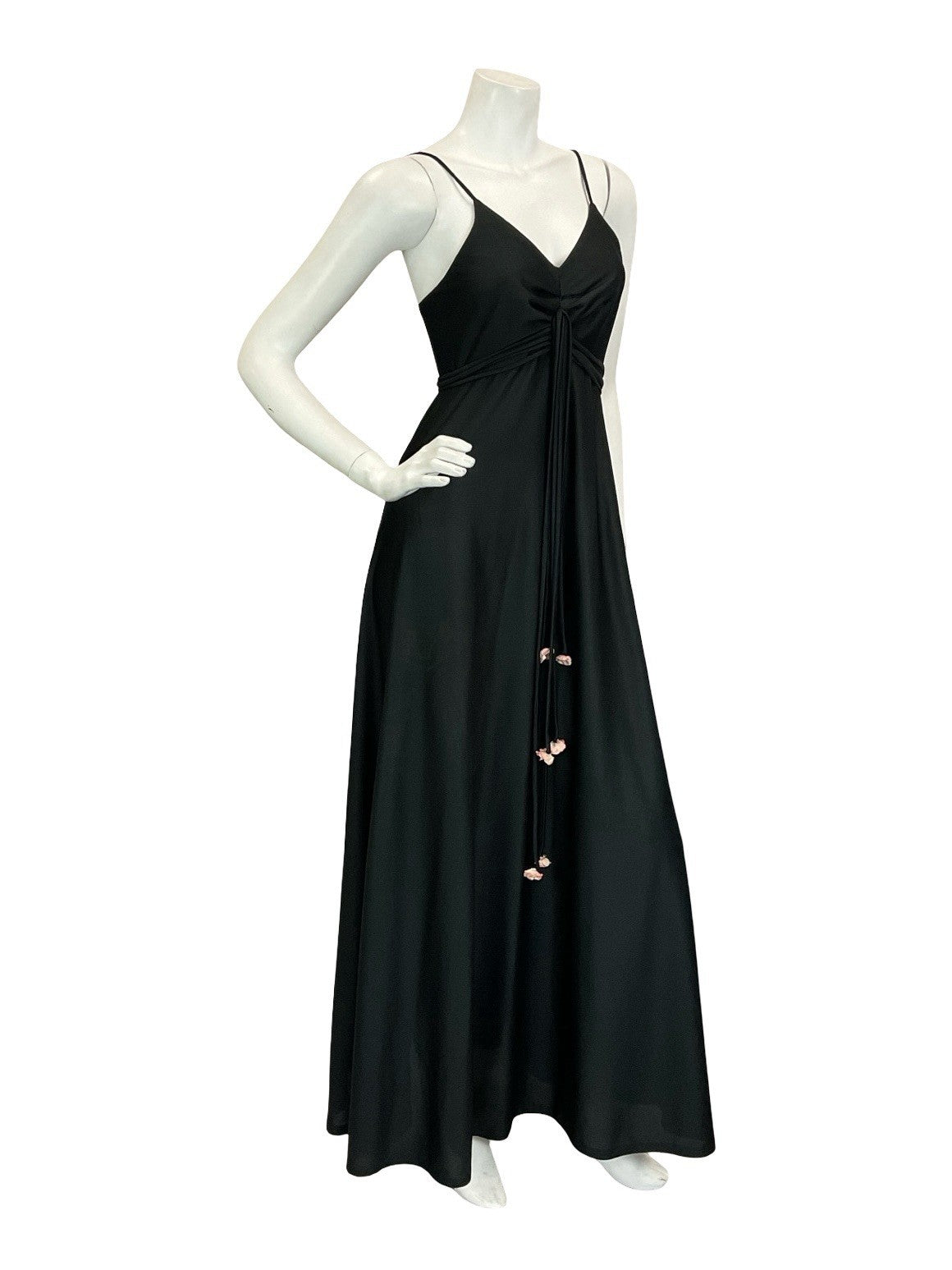 VTG 60S 70S BLACK PINK EMPIRE STRAPPY FLOWER BOHO MAXI DRESS 4 6