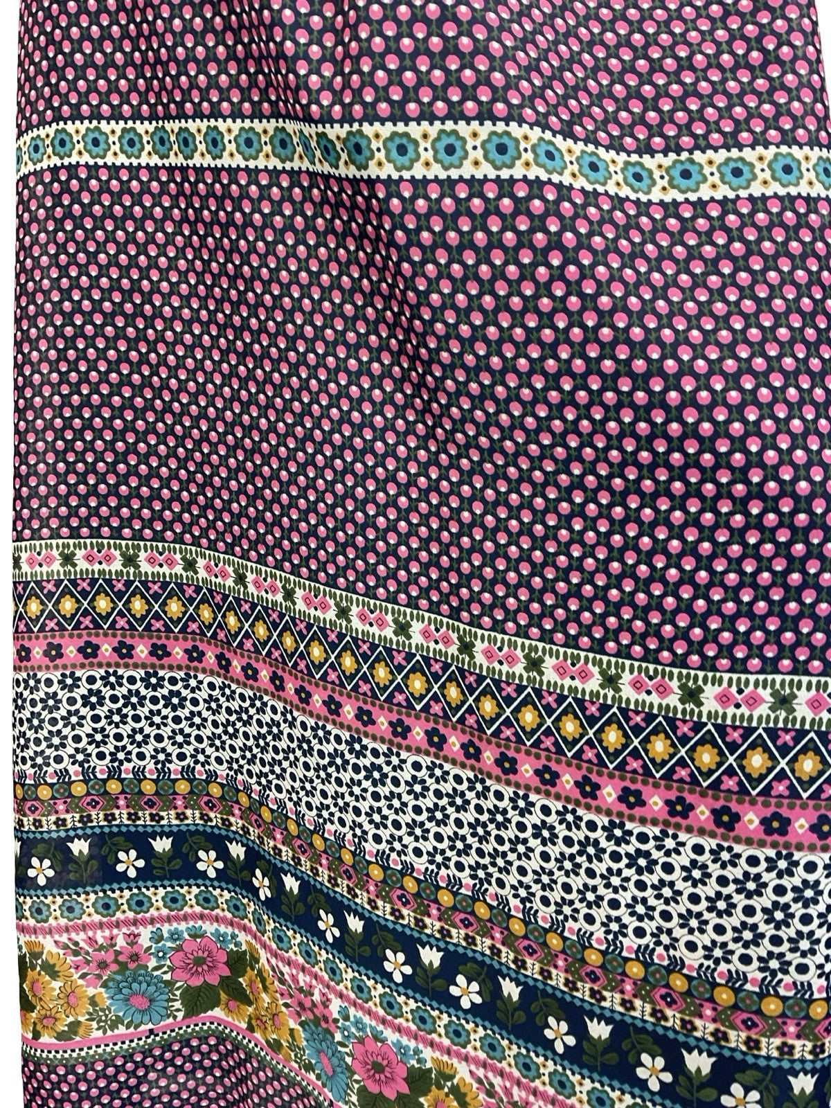 VTG 70S BLUE PINK WHITE GREEN FLORAL FOLK BOHO BUTTERFLY SLEEVE MAXI DRESS 8