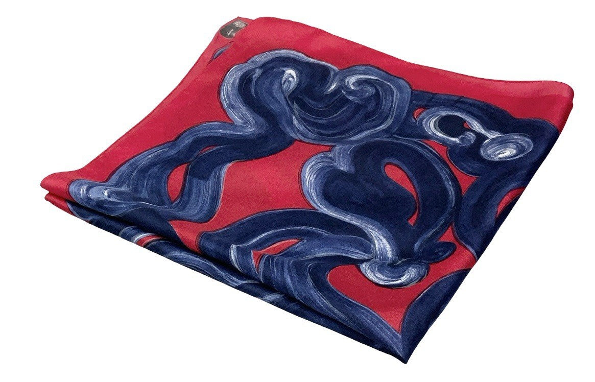 VTG 60S 70S RED NAVY BLUE WHITE PSYCHEDELIC CLOUD BRUSHSTROKE SCARF